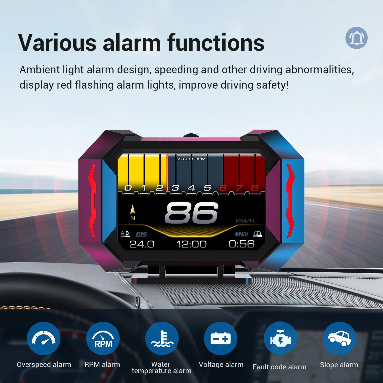 OBD2 Gauge Car HUD Head Up Display Multifunctional Digital Gauge,Car Speedometer GPS Tachometer Water Temperature Oil Temperature Volt Inclinometer Boost Gauge RPM Meter for Most Vehicles - Image 7
