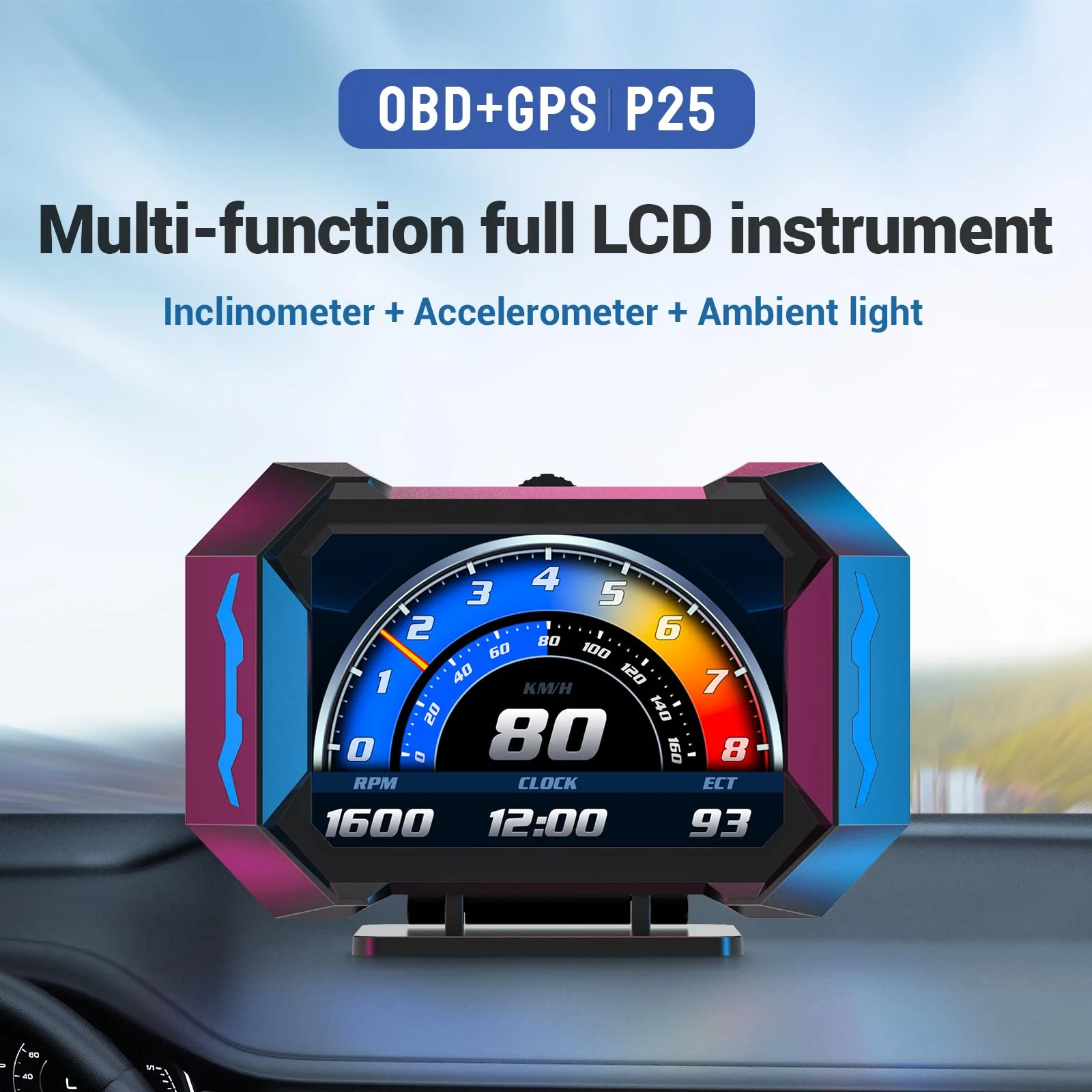 OBD2 Gauge Car HUD Head Up Display Multifunctional Digital Gauge,Car Speedometer GPS Tachometer Water Temperature Oil Temperature Volt Inclinometer Boost Gauge RPM Meter for Most Vehicles - Image 8