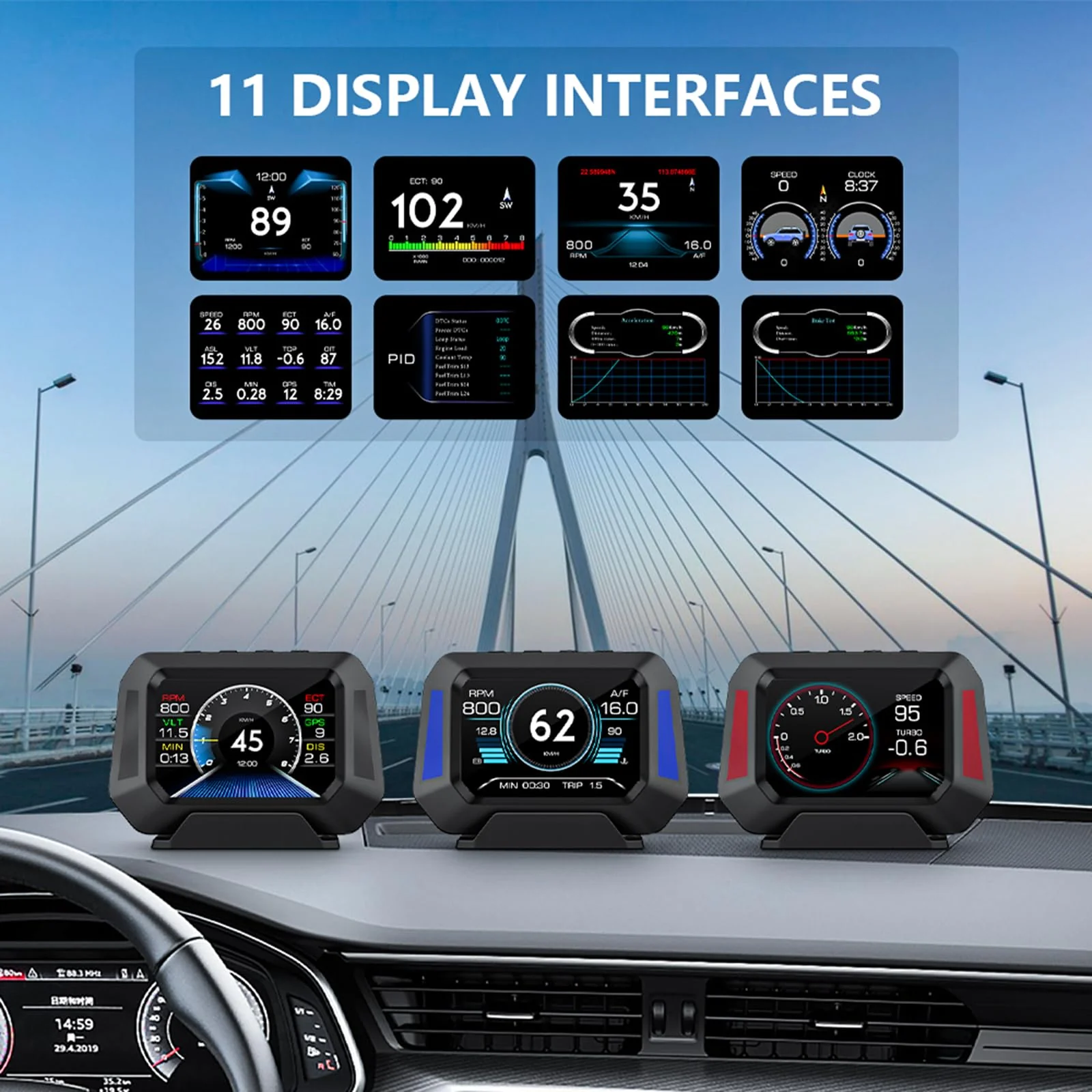 Obd2 Gauge Display P21, Heads Up Display for Cars, Displaying Multiple Functions, Speedometer, Slope Meter, Suitable for All Car - Image 2