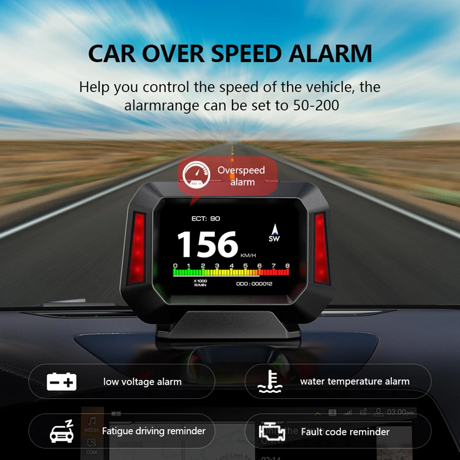 Obd2 Gauge Display P21, Heads Up Display for Cars, Displaying Multiple Functions, Speedometer, Slope Meter, Suitable for All Car - Image 3