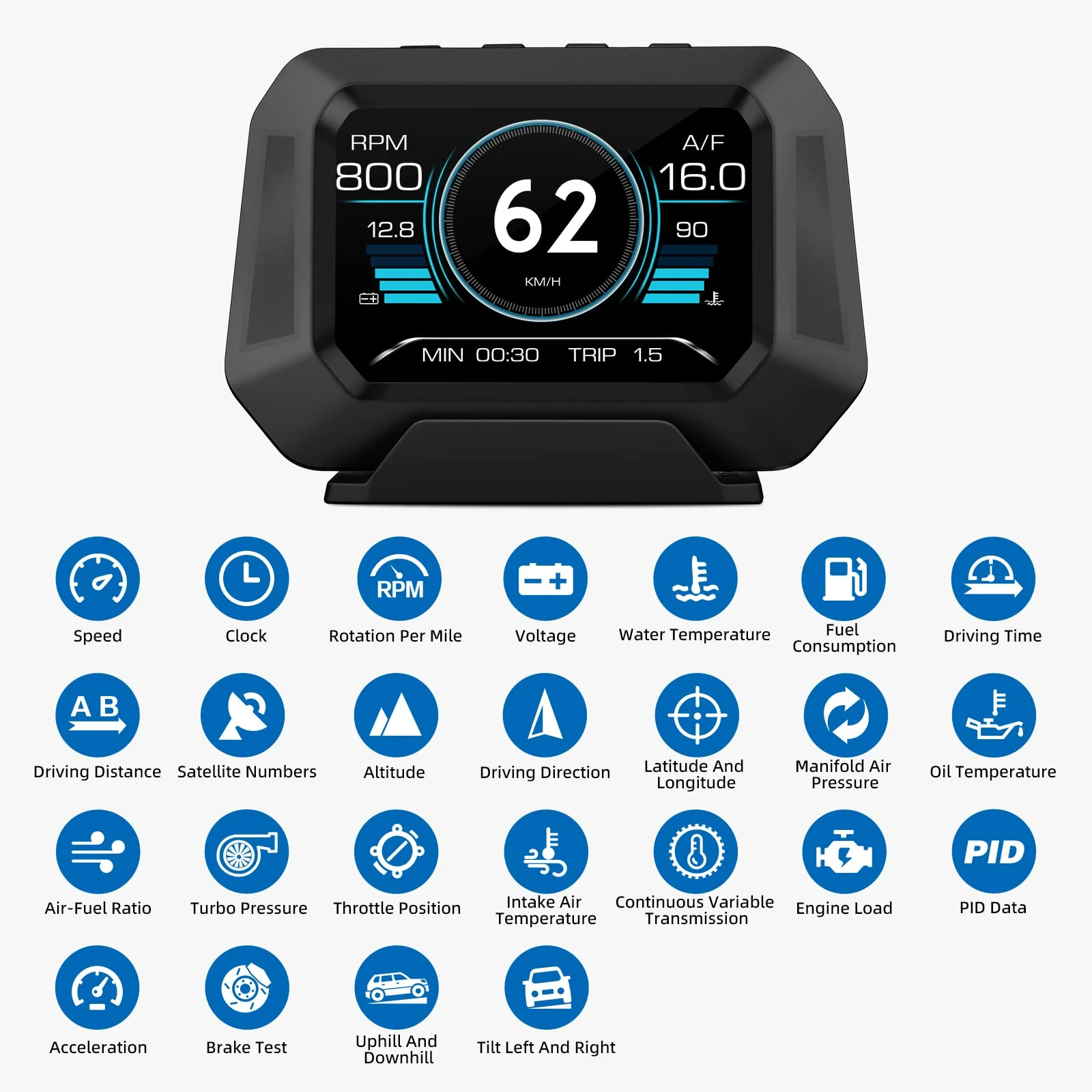 Obd2 Gauge Display P21, Heads Up Display for Cars, Displaying Multiple Functions, Speedometer, Slope Meter, Suitable for All Car - Image 6