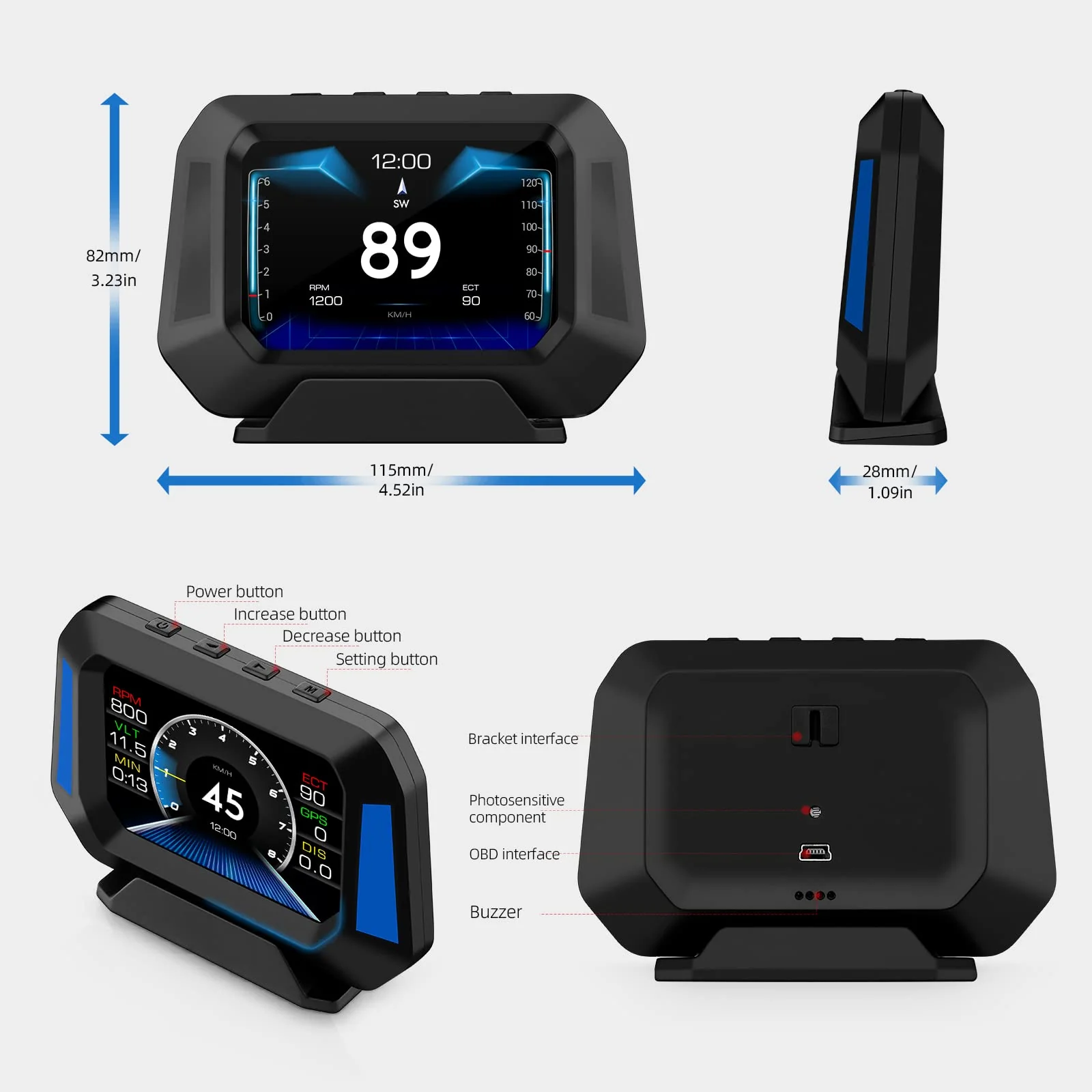 Obd2 Gauge Display P21, Heads Up Display for Cars, Displaying Multiple Functions, Speedometer, Slope Meter, Suitable for All Car - Image 7