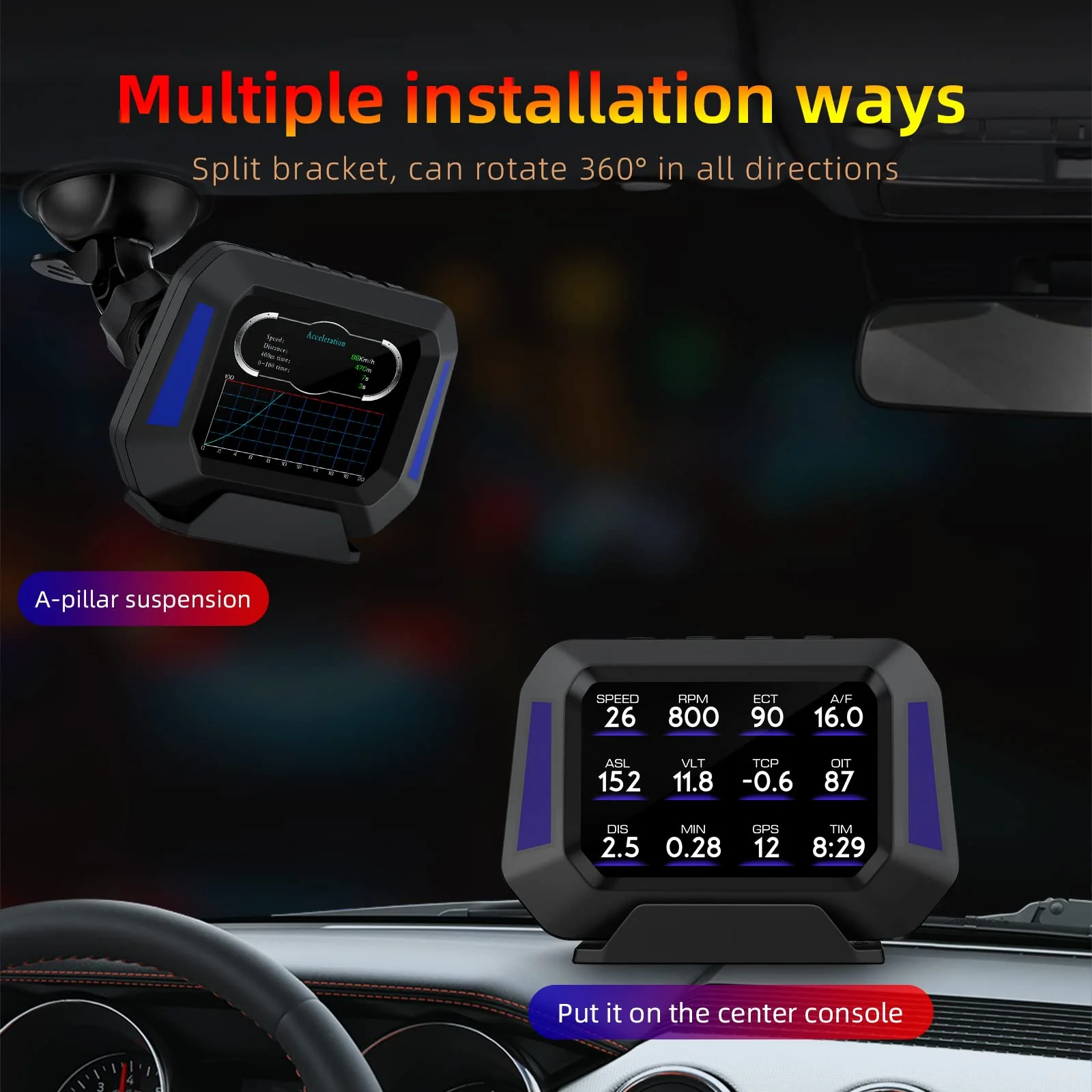 Obd2 Gauge Display P21, Heads Up Display for Cars, Displaying Multiple Functions, Speedometer, Slope Meter, Suitable for All Car - Image 9