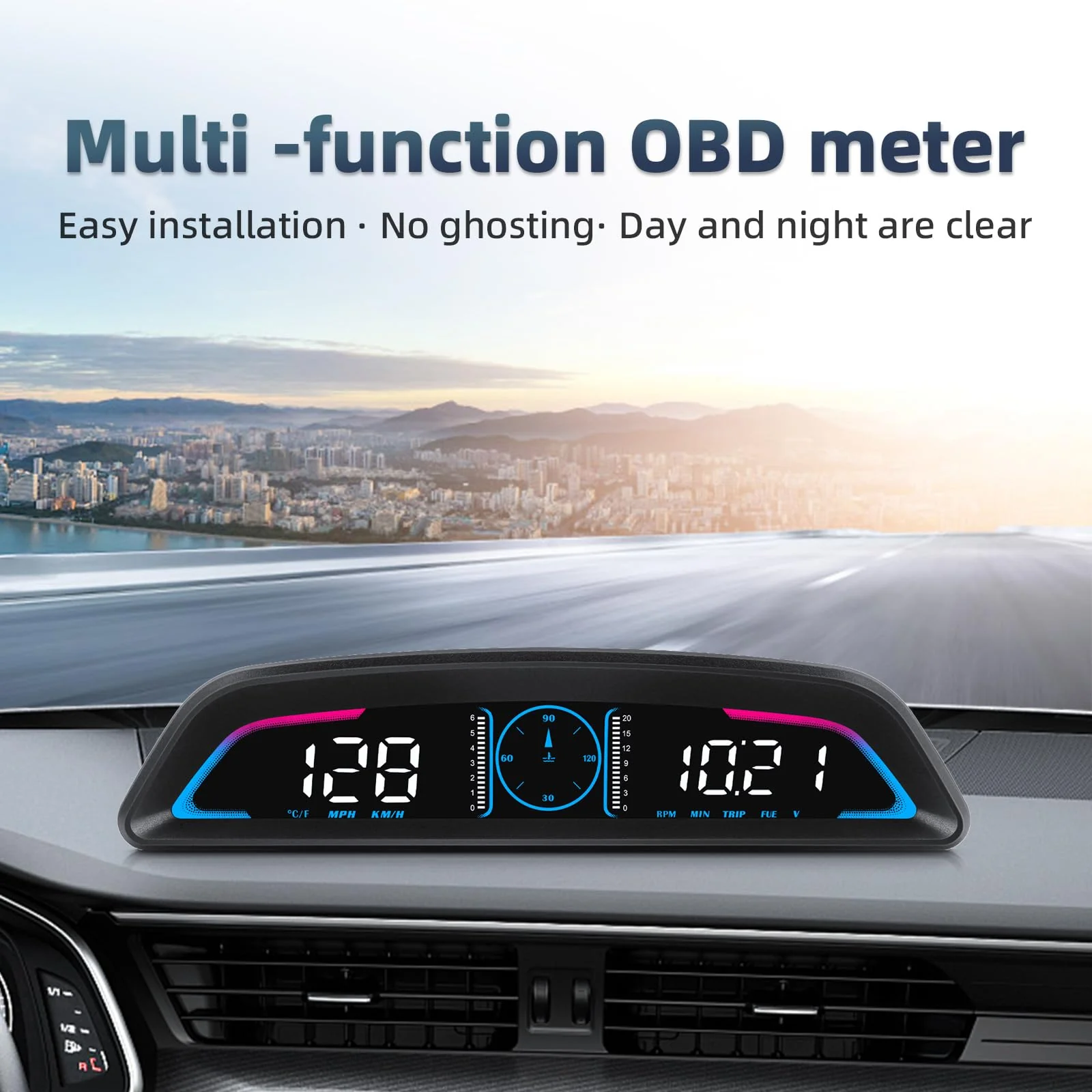 OBD2 Head Up Display for Car, OBD2 Head-Up Display for Cars HUD Digital Speedometer MPH Heads Up Display 5.5 inch with Time, Mileage, RPM, Voltage, Water Temp, Overspeed Alarm, Fatigued Driving Alert - Image 2