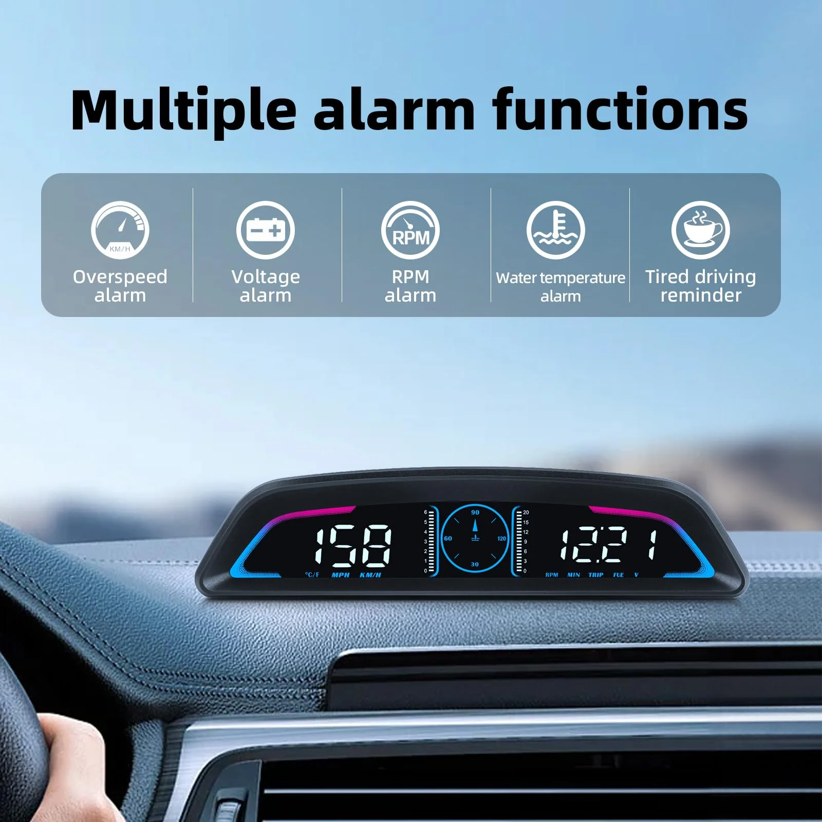 OBD2 Head Up Display for Car, OBD2 Head-Up Display for Cars HUD Digital Speedometer MPH Heads Up Display 5.5 inch with Time, Mileage, RPM, Voltage, Water Temp, Overspeed Alarm, Fatigued Driving Alert - Image 4