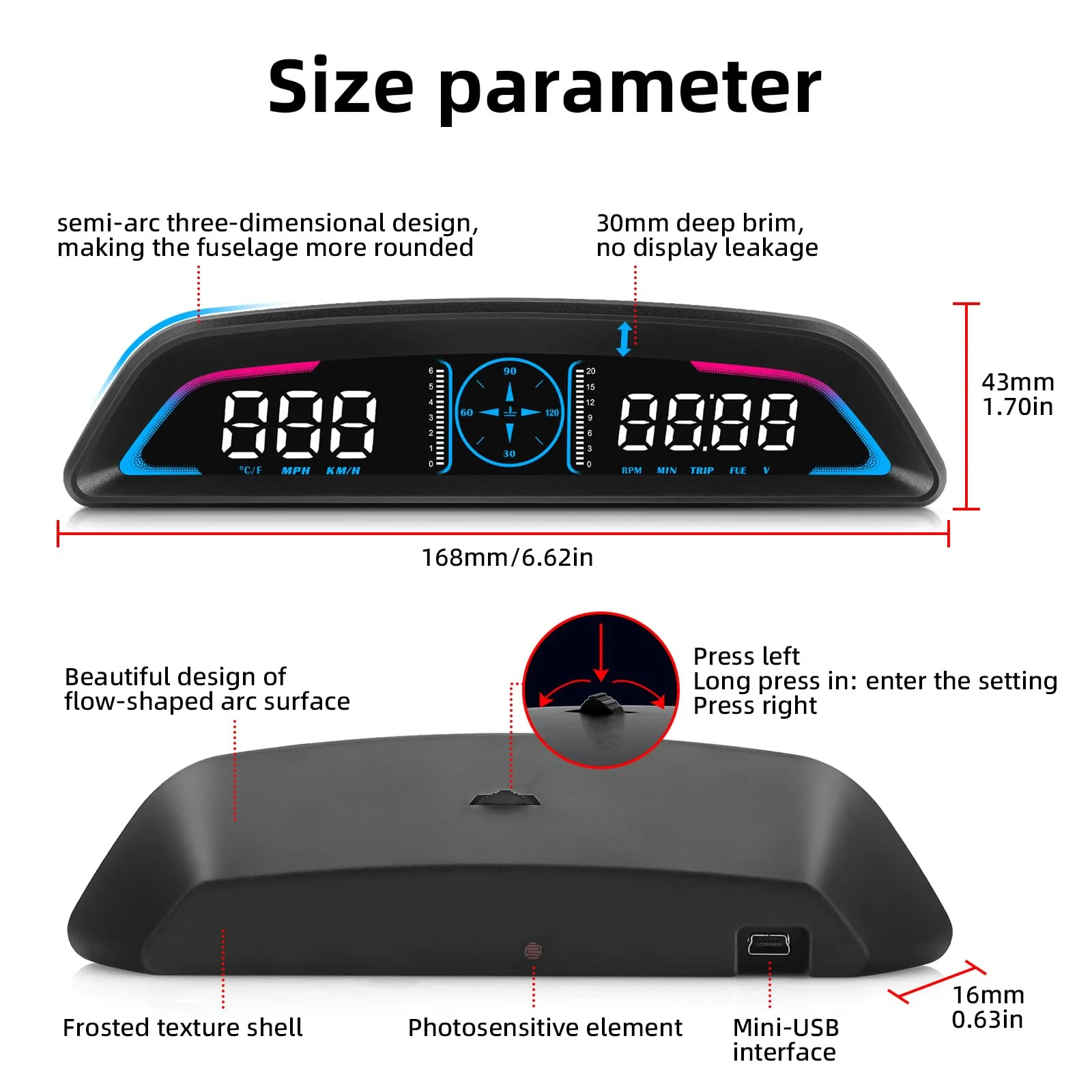 OBD2 Head Up Display for Car, OBD2 Head-Up Display for Cars HUD Digital Speedometer MPH Heads Up Display 5.5 inch with Time, Mileage, RPM, Voltage, Water Temp, Overspeed Alarm, Fatigued Driving Alert - Image 7