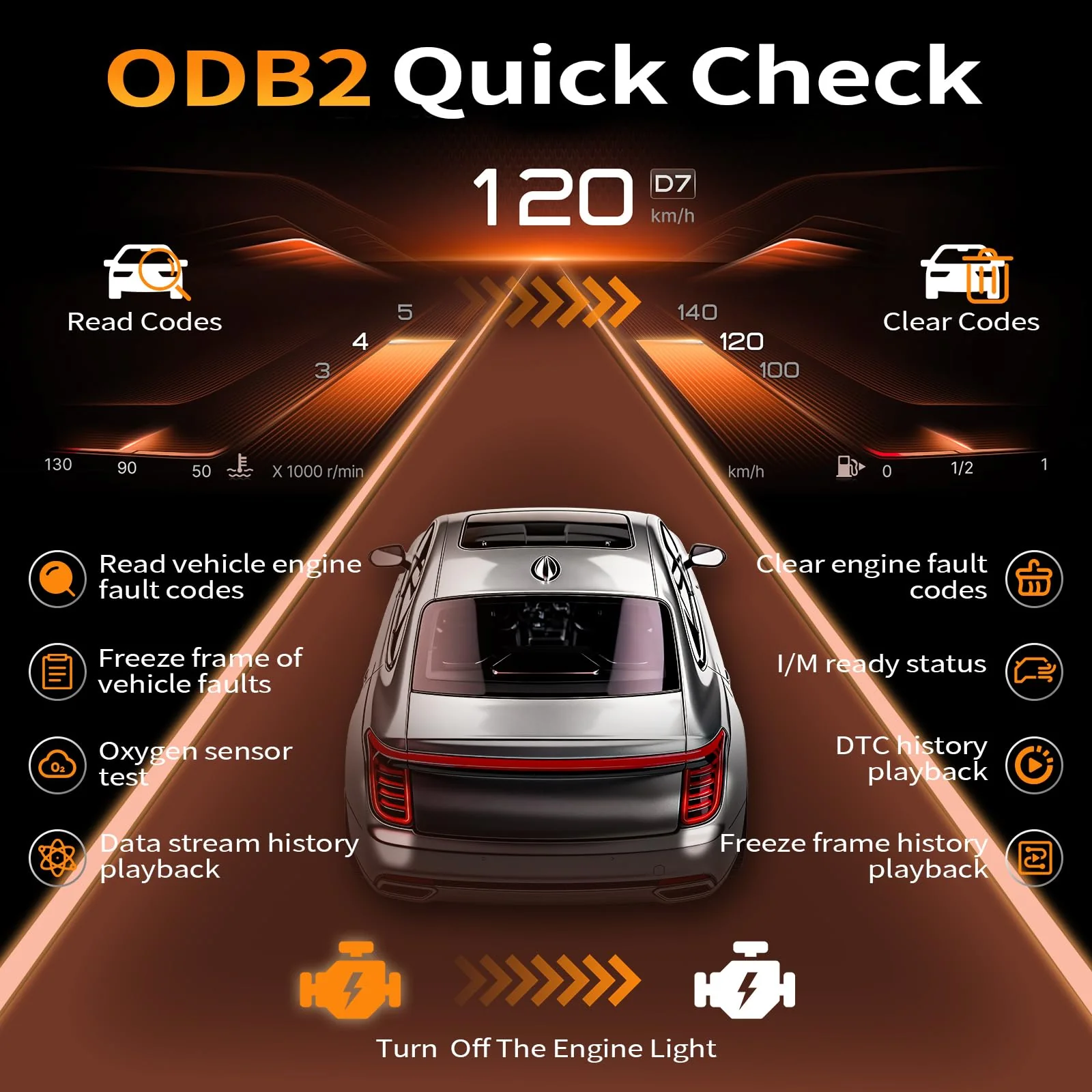 OBD2 Scanner and Battery Tester, Plug & Play Check Engine Light Code Reader, 12V Battery Analyzer for Car Motorcycle, Live Data, Smog Check, 2025 Upgraded Car Computer Reader(No Battery Needed) yellow - Image 3