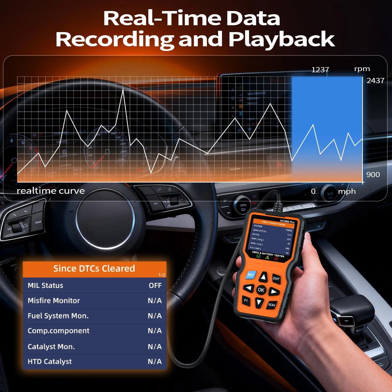 OBD2 Scanner and Battery Tester, Plug & Play Check Engine Light Code Reader, 12V Battery Analyzer for Car Motorcycle, Live Data, Smog Check, 2025 Upgraded Car Computer Reader(No Battery Needed) yellow - Image 5