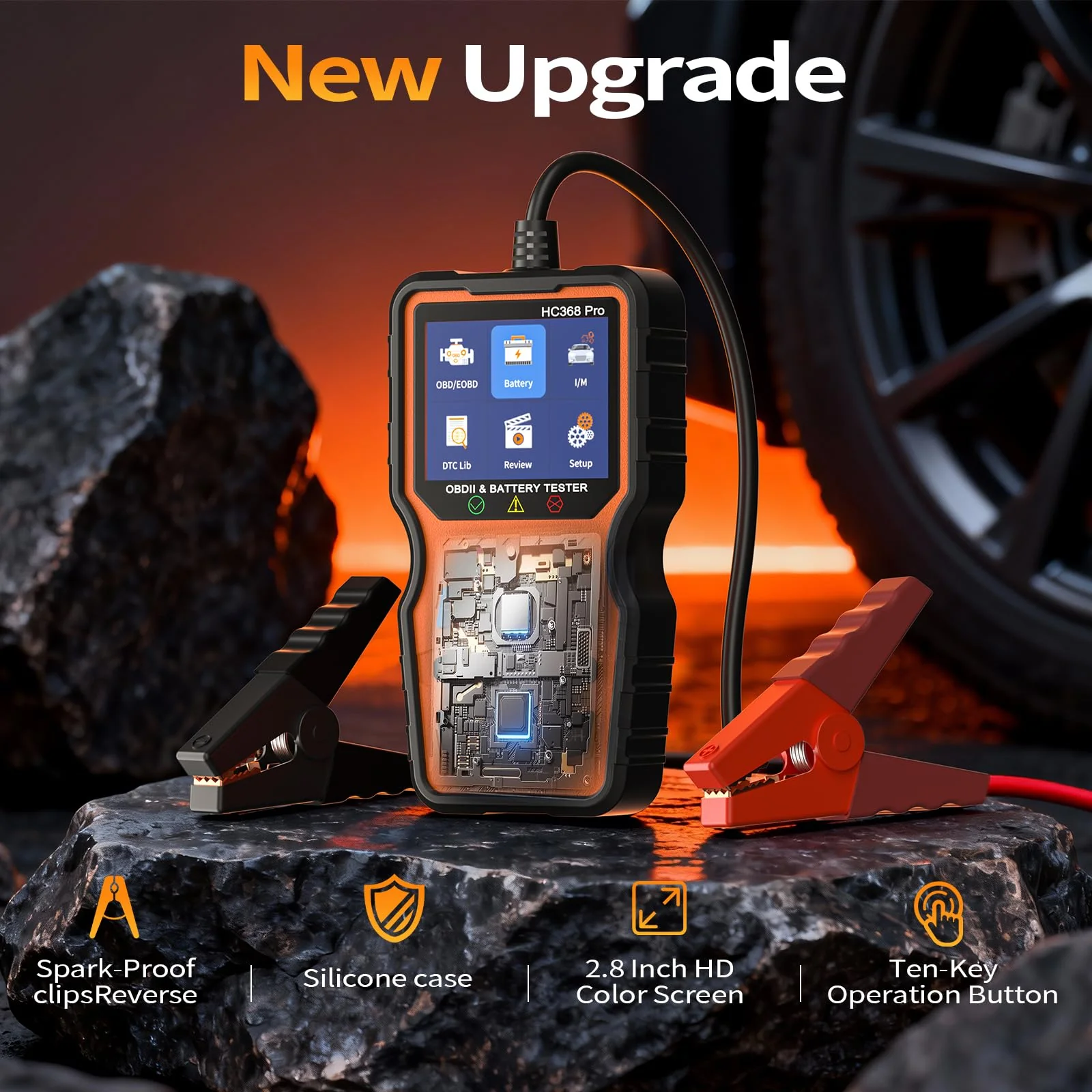 OBD2 Scanner and Battery Tester, Plug & Play Check Engine Light Code Reader, 12V Battery Analyzer for Car Motorcycle, Live Data, Smog Check, 2025 Upgraded Car Computer Reader(No Battery Needed) yellow - Image 7