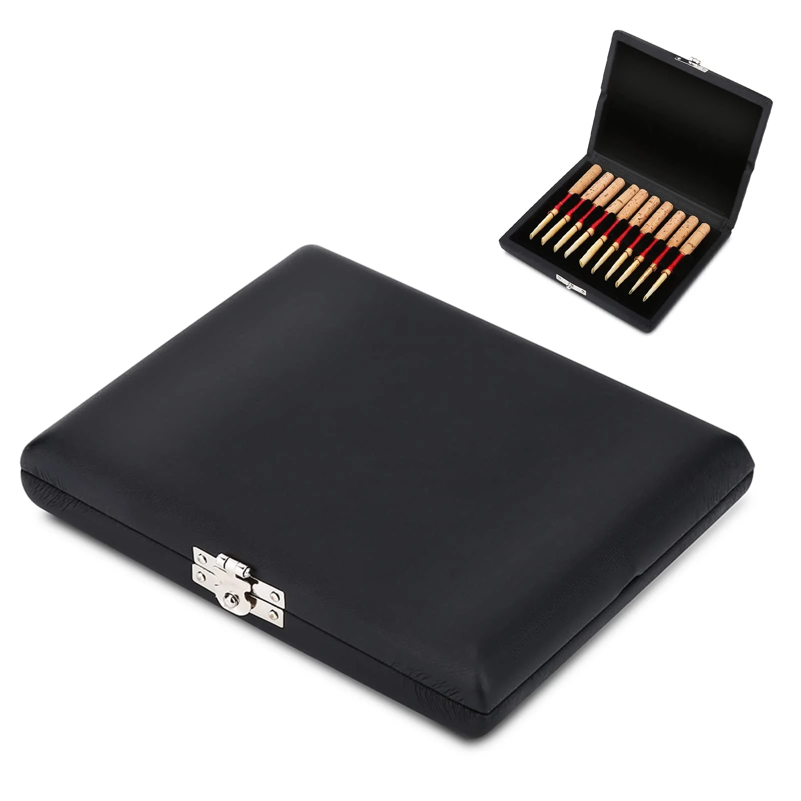 Oboe Reed Case, Black Wood + PU Leather Reed Case with Slot Design, 4.52x3.74x0.78inch Oboe Case for Storing and Protecting Oboe Reeds(Pack of 10) - Image 8