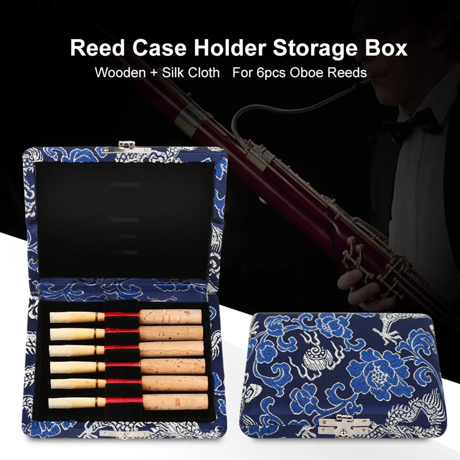 Oboe Reed Case, Wooden Silk Cloth Cover Reed Storage Holder Protector Box, Protect Against Moisture, for 6pcs Oboe Reeds - Image 3