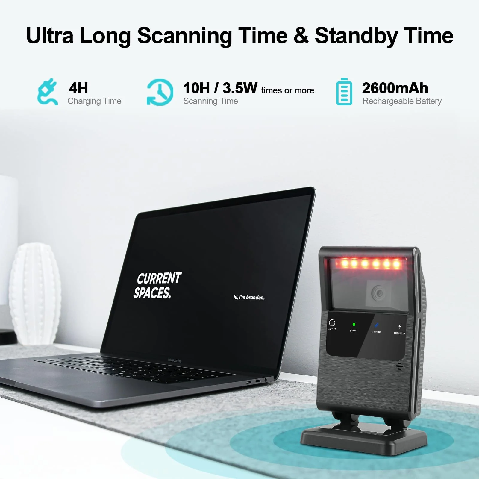 OBZ 2D QR Bluetooth Wireless Barcode Scanner Hands-Free Omnidirectional Desktop Barcode Scanner, Bluetooth 2.4G USB Wireless Barcode Reader for Supermarket, StorePOS,PC Rectangle - Image 4