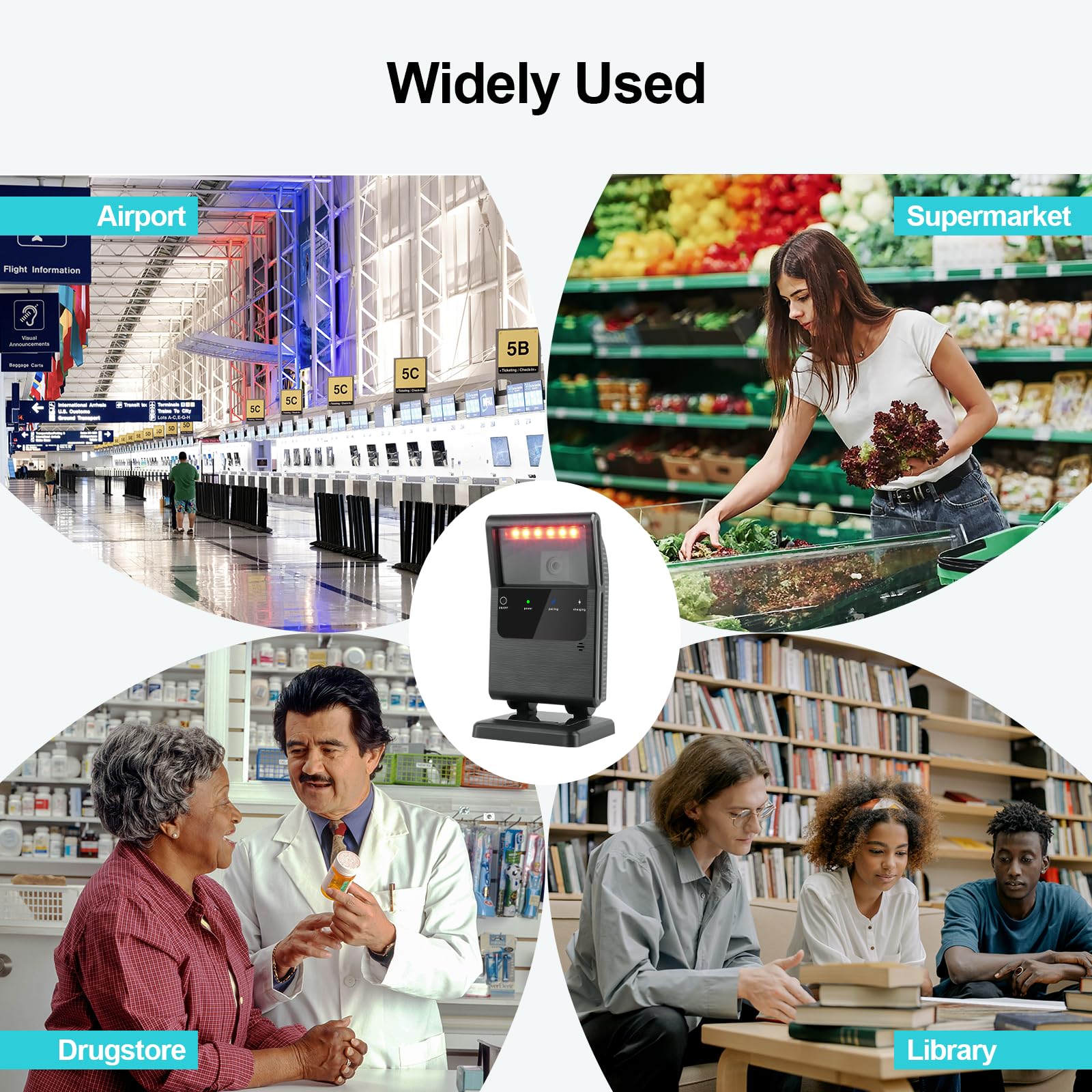 OBZ 2D QR Bluetooth Wireless Barcode Scanner Hands-Free Omnidirectional Desktop Barcode Scanner, Bluetooth 2.4G USB Wireless Barcode Reader for Supermarket, StorePOS,PC Rectangle - Image 8