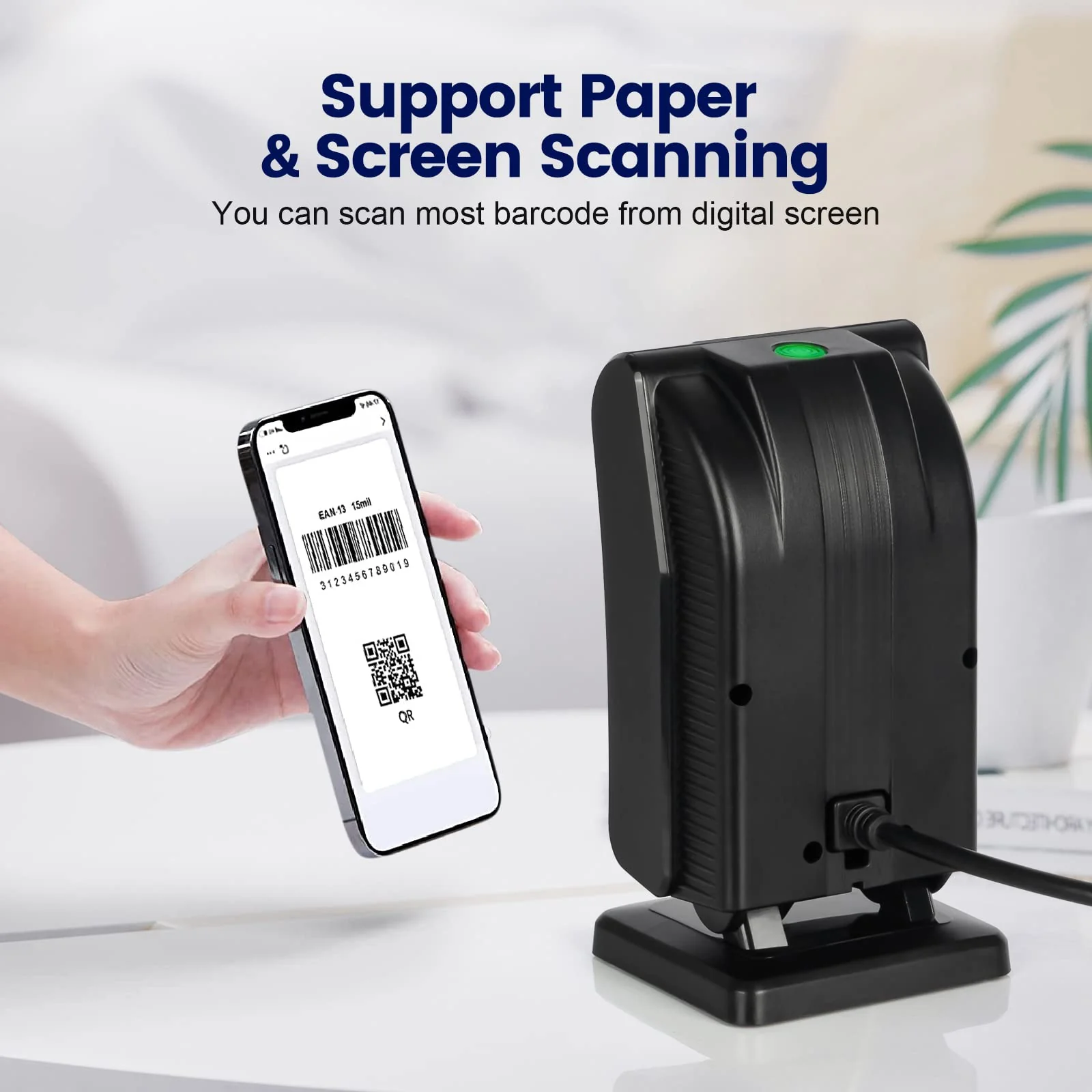 OBZ Hands-Free Desktop Barcode Scanner,Omnidirectional 1D 2D QR Code Reader with Adjustable Scan Head,USB Wired Automatic Sensing Bar Code Scanner for PC,Android,POS,Linux,Warehouse,Retail,Supermarket USB black - Image 4