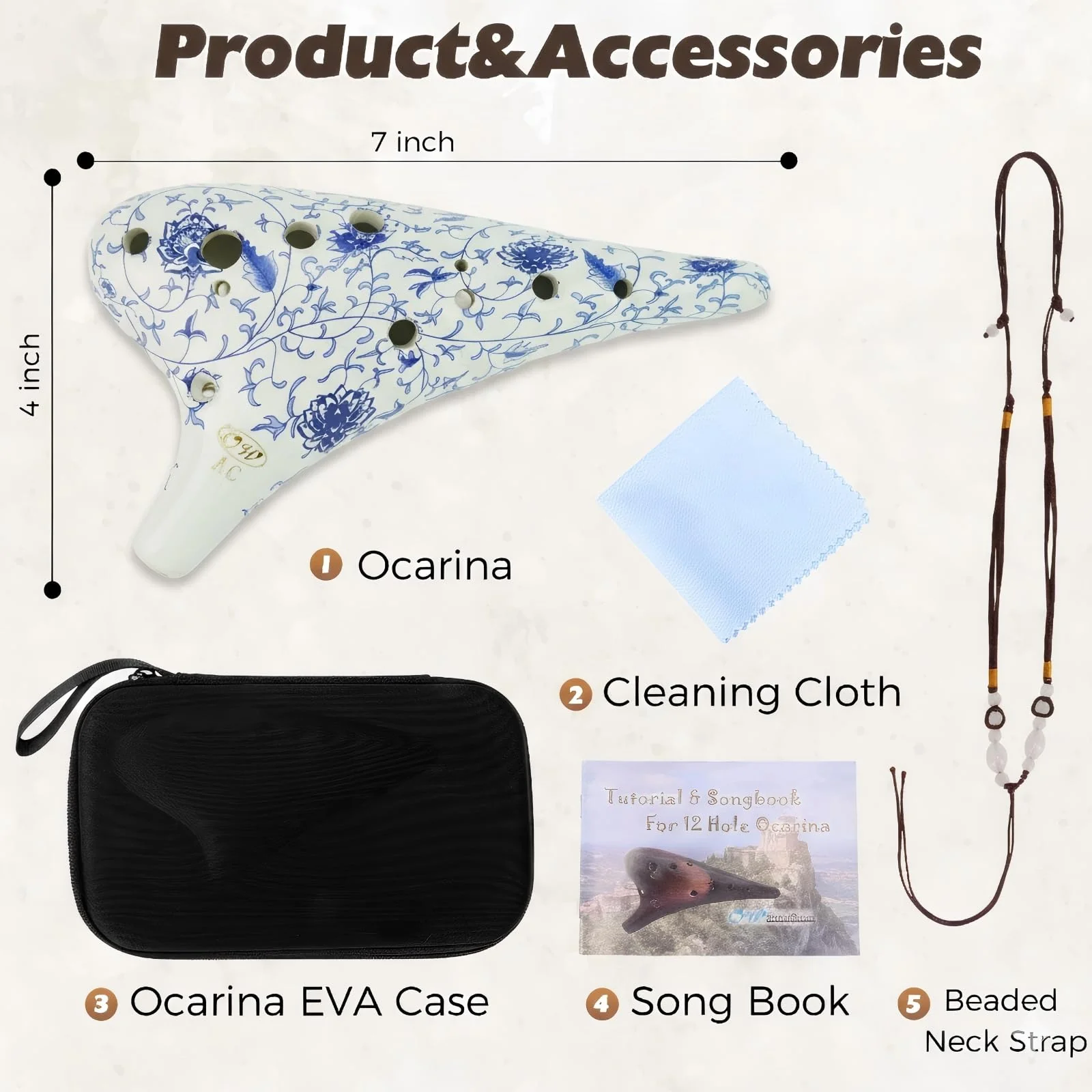 OcarinaWind 12 Hole Alto C Ceramic Ocarina – Blue & White Glaze | Handcrafted Collectible with Protective EVA Case Blue&White - Image 2