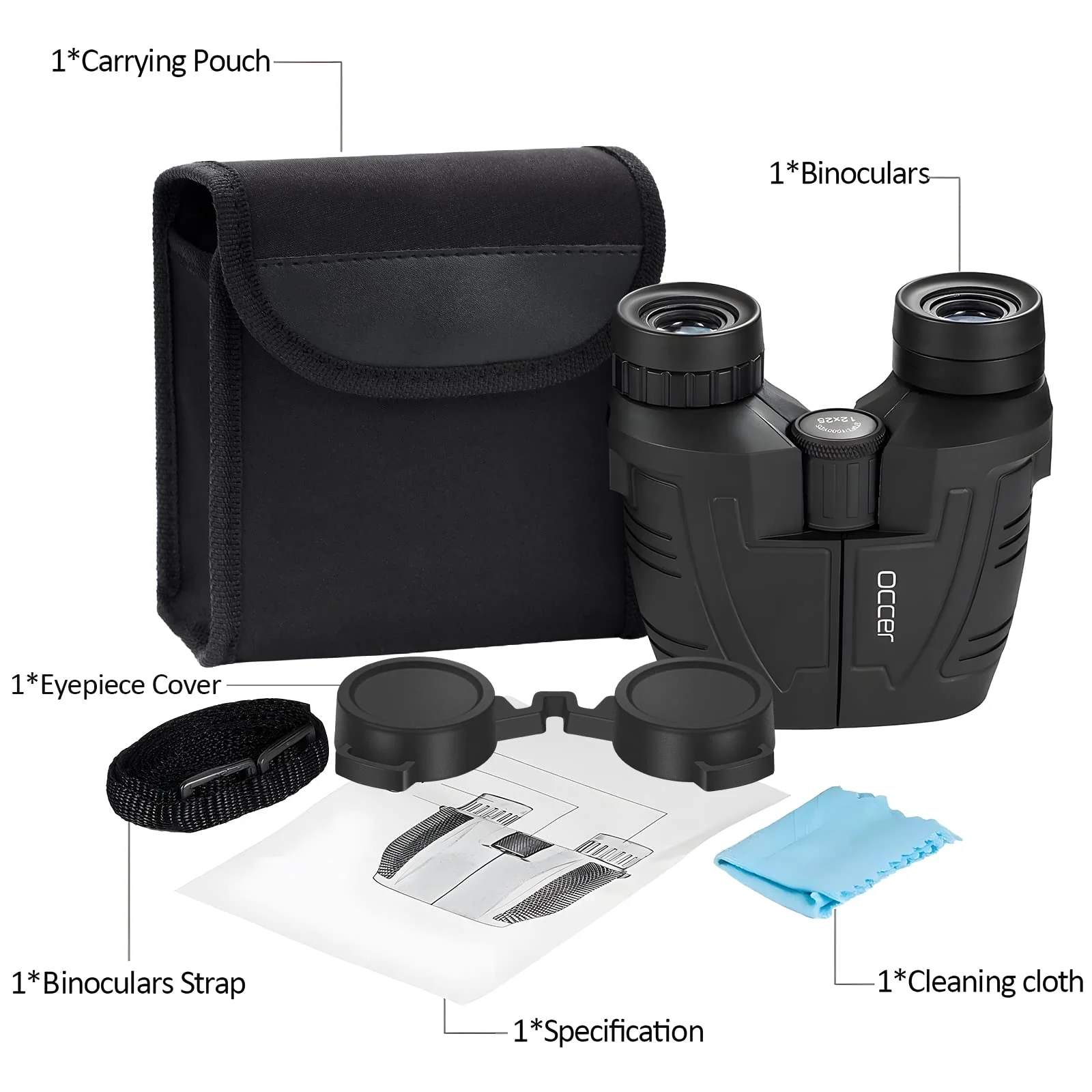 occer 12x25 Compact Binoculars with Clear Low Light Vision, Large Eyepiece Waterproof Binocular for Adults Kids,High Power Easy Focus Binoculars for Bird Watching,Outdoor Hunting,Travel,Sightseeing Black - Image 7