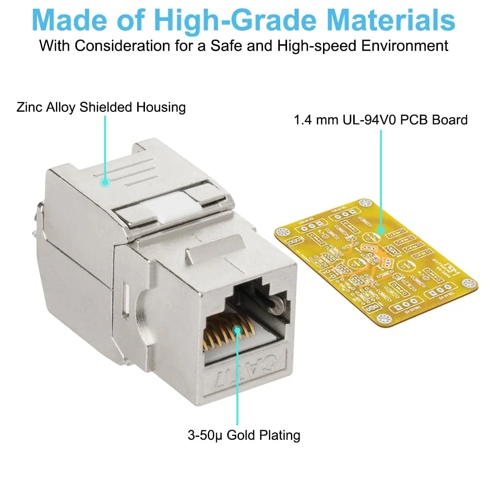 OFFCUP 8 x Keystone Module CAT 7 Jack up to 500 MHz 10 Gbit/s Network Patch Panel, Mounting CAT Raw Cable Socket Tool-Free Thanks to Snap-In Compatible with Most Panels No Rust and Durable 8PCS - Image 3