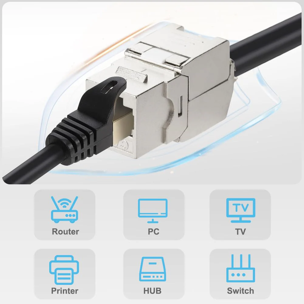 OFFCUP 8 x Keystone Module CAT 7 Jack up to 500 MHz 10 Gbit/s Network Patch Panel, Mounting CAT Raw Cable Socket Tool-Free Thanks to Snap-In Compatible with Most Panels No Rust and Durable 8PCS - Image 6
