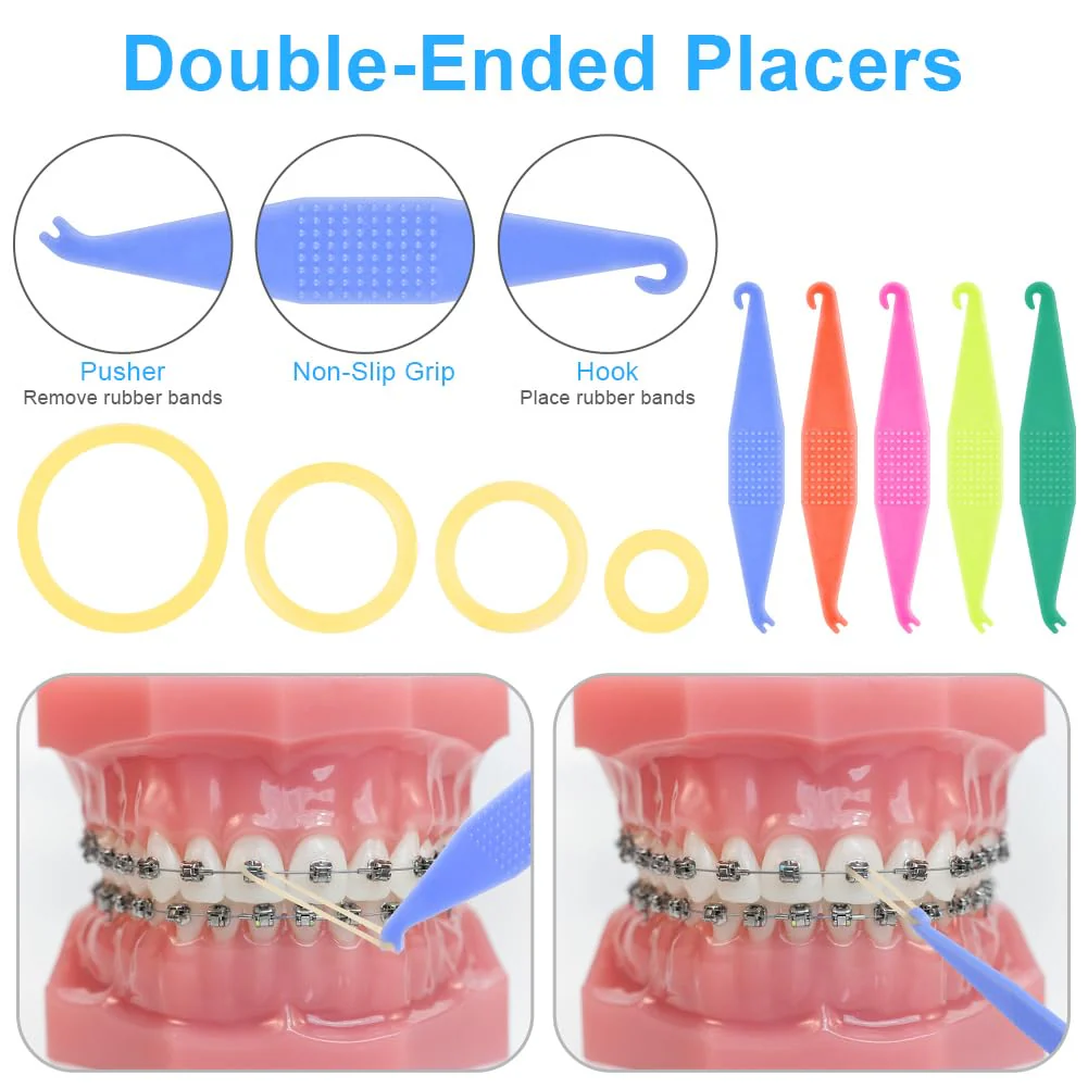 OFFCUP Teeth Rubber Band, Pack of 500 Orthodontic Elastics, Orthodontic Elastics with 5 Pieces Placers for Braces for Dental Gaps, Braces, Crooked Teeth (Rabbit 3/16 Inch) 3/16'' - Image 3