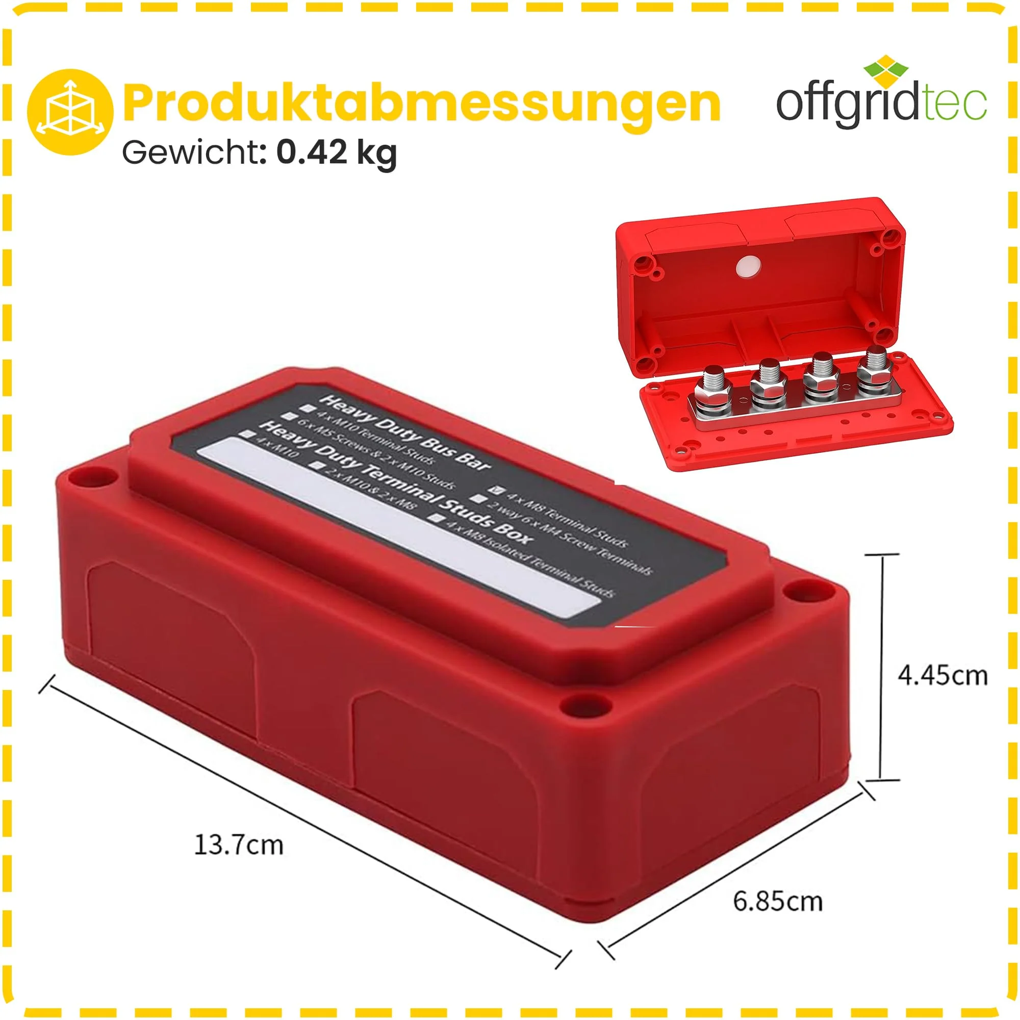 Offgridtec BusBar Box Red 4 x M8 Connection Bolts Including Cover and Mounting Screws Busbar Box 4 x M8 mit Abdeckung Rot - Image 2