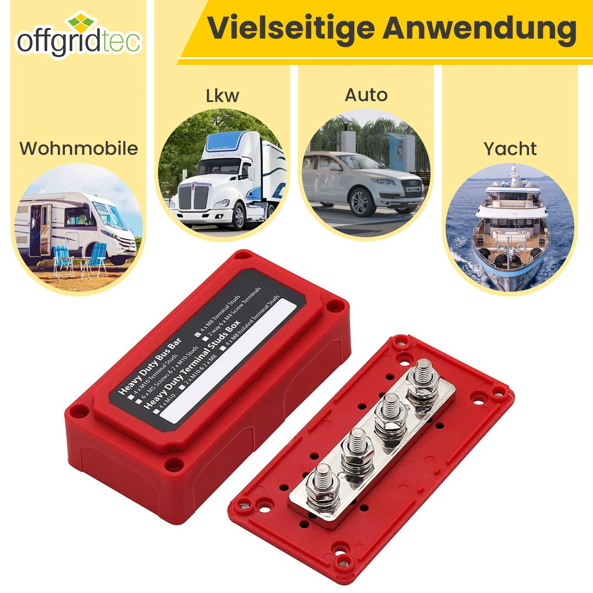 Offgridtec BusBar Box Red 4 x M8 Connection Bolts Including Cover and Mounting Screws Busbar Box 4 x M8 mit Abdeckung Rot - Image 5