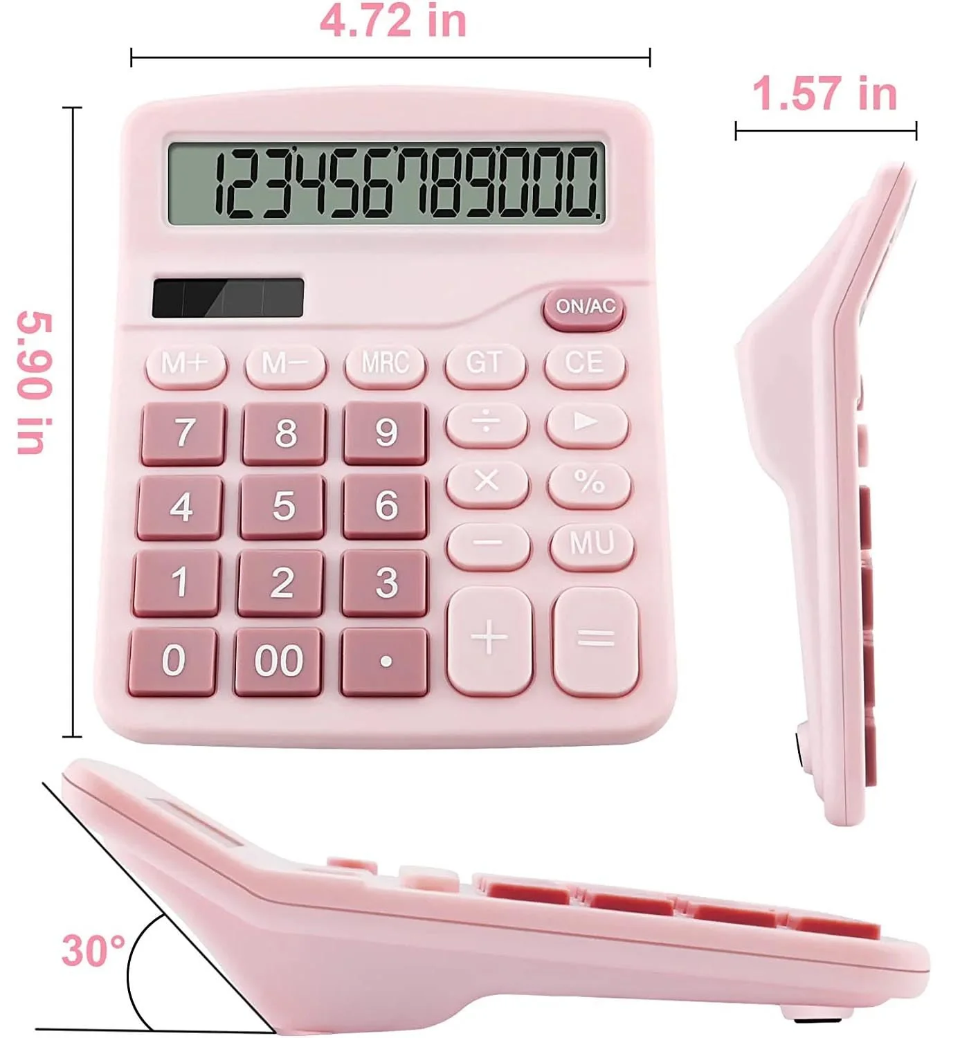 Office Desk Calculator, Cute Calculator for Kids, Basic Calculators Desktop, Dual Power Simple Financial Calculator with Big Button Large Display for Office Home and School (Pink) Pink - Image 2