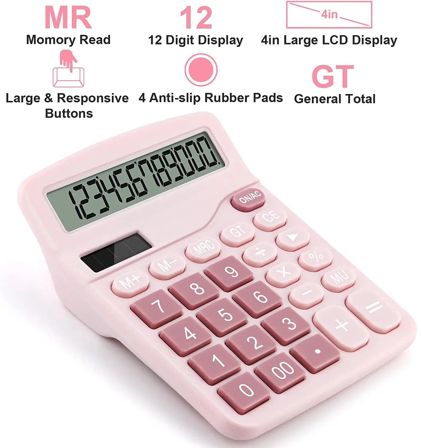 Office Desk Calculator, Cute Calculator for Kids, Basic Calculators Desktop, Dual Power Simple Financial Calculator with Big Button Large Display for Office Home and School (Pink) Pink - Image 4