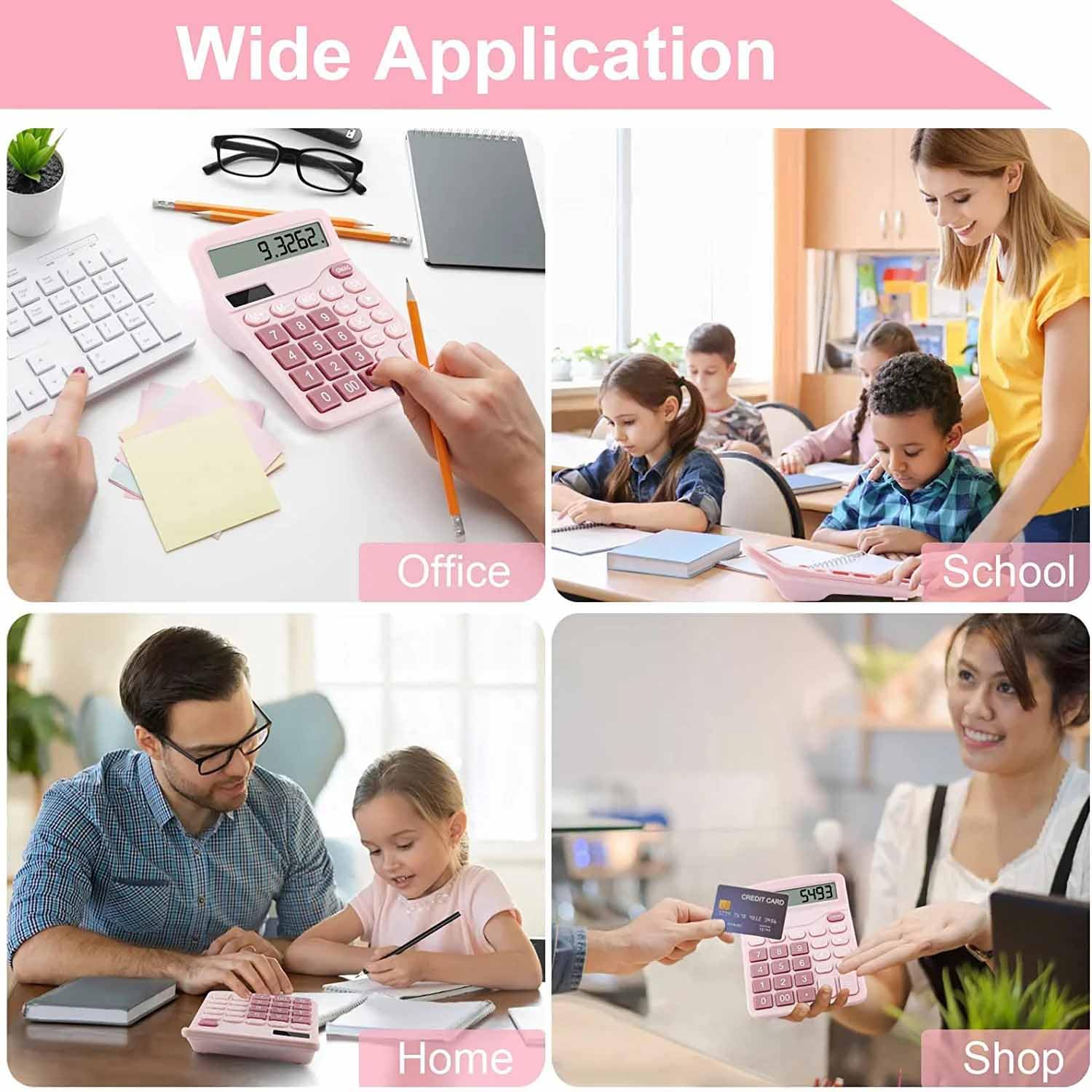 Office Desk Calculator, Cute Calculator for Kids, Basic Calculators Desktop, Dual Power Simple Financial Calculator with Big Button Large Display for Office Home and School (Pink) Pink - Image 5