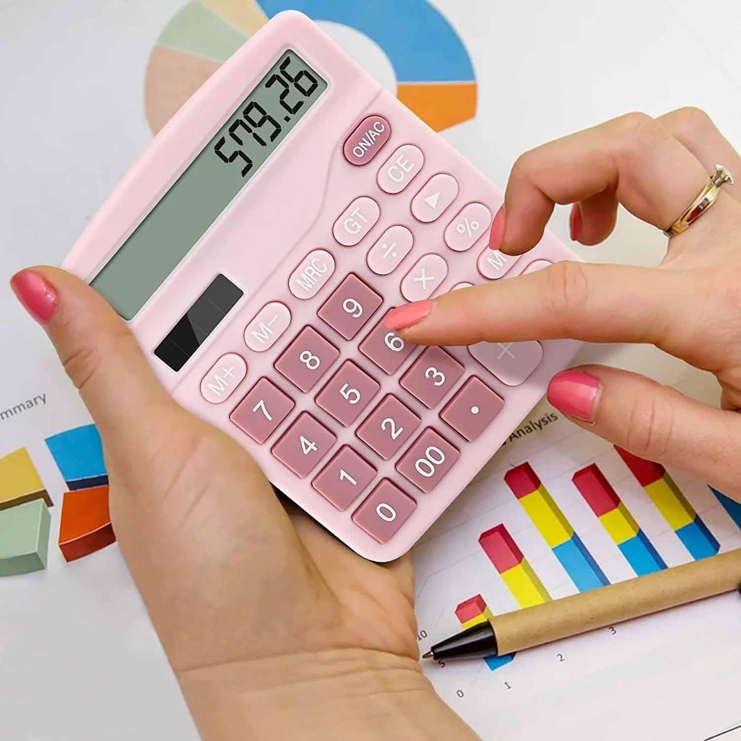 Office Desk Calculator, Cute Calculator for Kids, Basic Calculators Desktop, Dual Power Simple Financial Calculator with Big Button Large Display for Office Home and School (Pink) Pink - Image 6