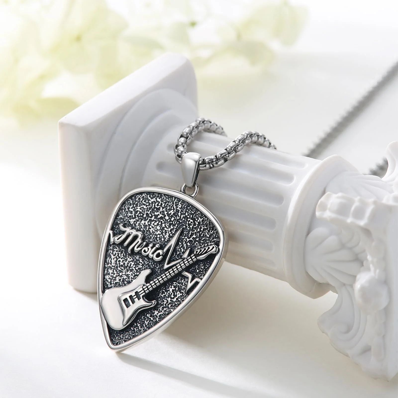 OHAYOO Sterling Silver Guitar Pick Pendant for Men – Music-Inspired Rock Jewelry – Music Gift for Guitar Players & Music Lovers Retro - Image 3
