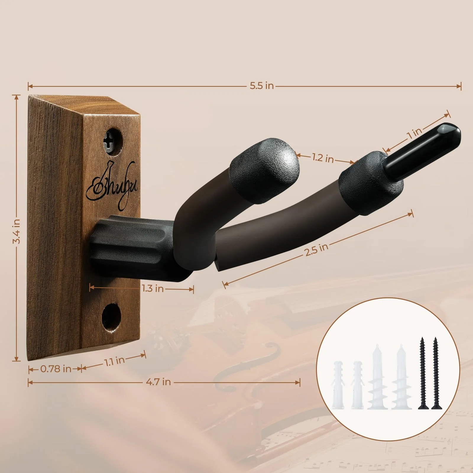 Ohuhu Violin Wall Mount Hanger, Hardwood Violin Hanger with Bow Holder for Home & Studio (2 Pack) - Image 6