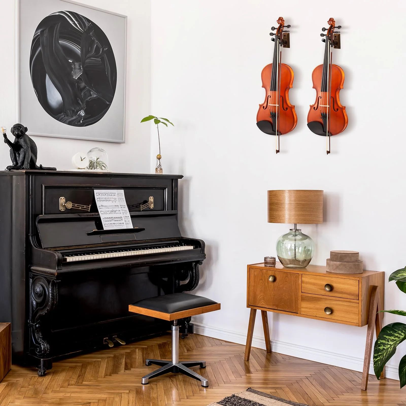 Ohuhu Violin Wall Mount Hanger, Hardwood Violin Hanger with Bow Holder for Home & Studio (2 Pack) - Image 8