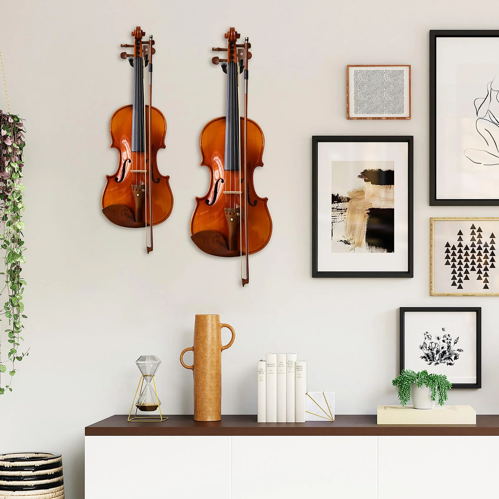 Ohuhu Violin Wall Mount Hanger, Hardwood Violin Hanger with Bow Holder for Home & Studio (2 Pack) - Image 9