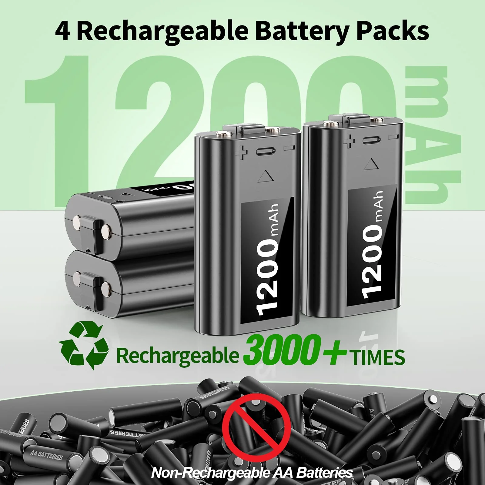 OIVO Rechargeable Battery Packs Compatible with Xbox Series X|S/Xbox One X/S/Elite, 4 X 1200 mAh Battery Kit with Charger, Rechargeable Batteries Charger Station with ON/Off Power Switch 4Pack - Image 3