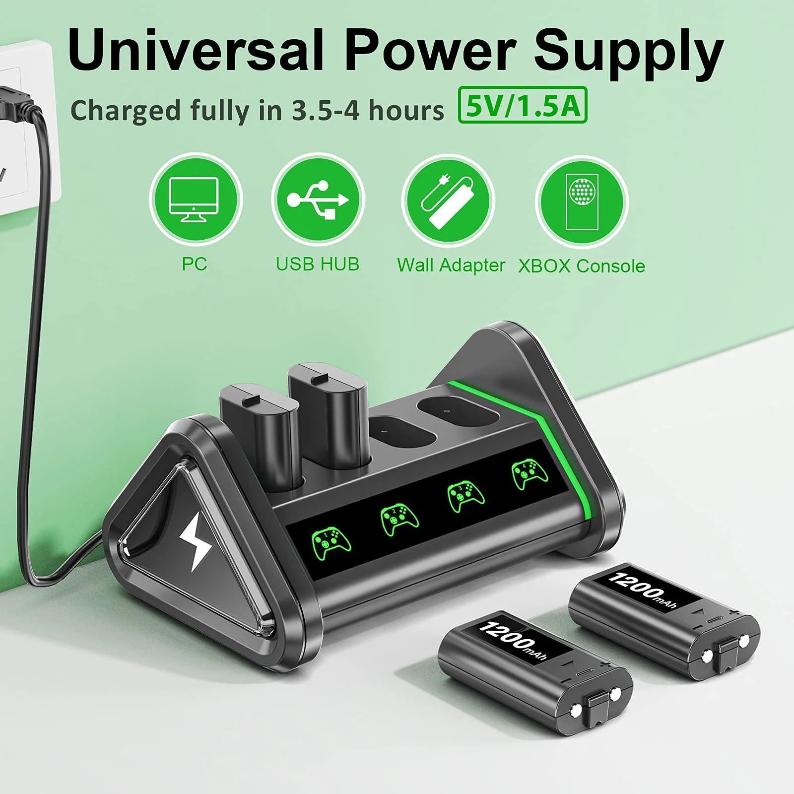 OIVO Rechargeable Battery Packs Compatible with Xbox Series X|S/Xbox One X/S/Elite, 4 X 1200 mAh Battery Kit with Charger, Rechargeable Batteries Charger Station with ON/Off Power Switch 4Pack - Image 6