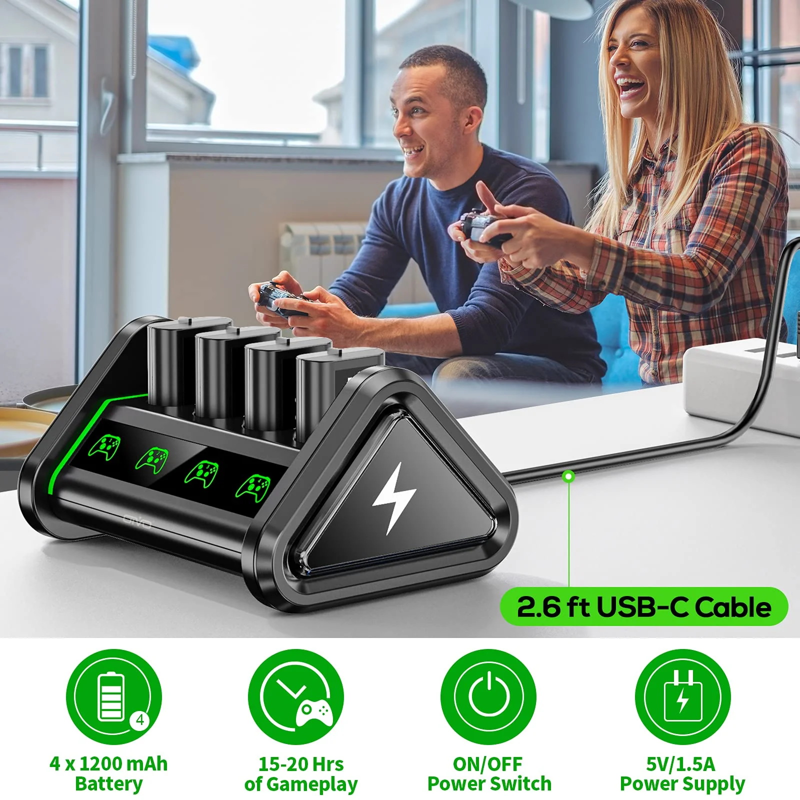 OIVO Rechargeable Battery Packs Compatible with Xbox Series X|S/Xbox One X/S/Elite, 4 X 1200 mAh Battery Kit with Charger, Rechargeable Batteries Charger Station with ON/Off Power Switch 4Pack - Image 7
