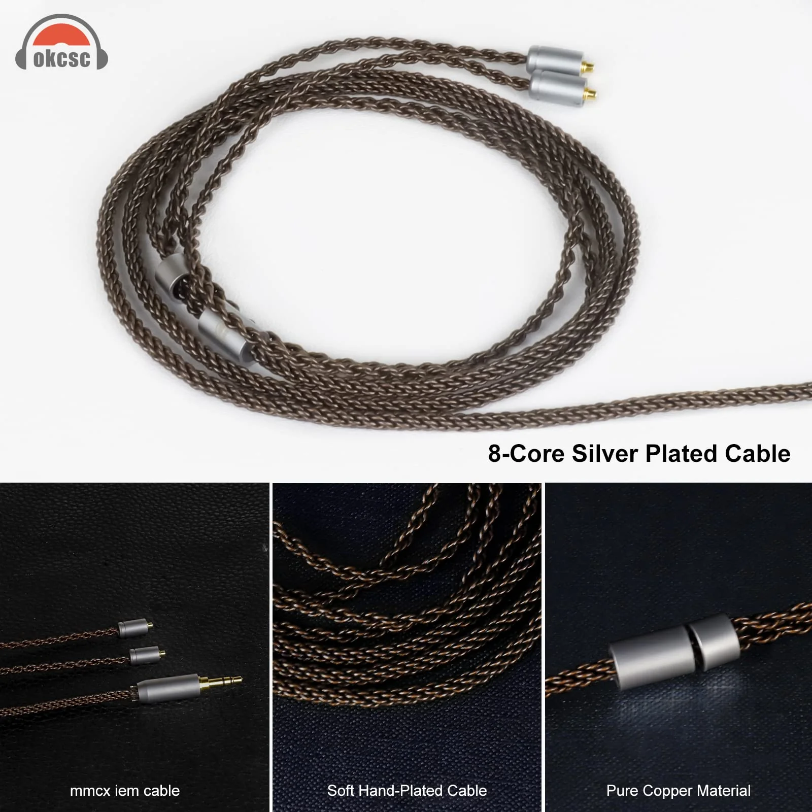 okcsc MMCX Cable Replacement Upgrade for Shure SE215, SE315, SE425, SE535, SE535LTD, SE846, AONIC3, AONIC4-8 Core OFC Audio Cable, MMCX Connector, 4 Feet Length with 4.4mm Plug - Image 2