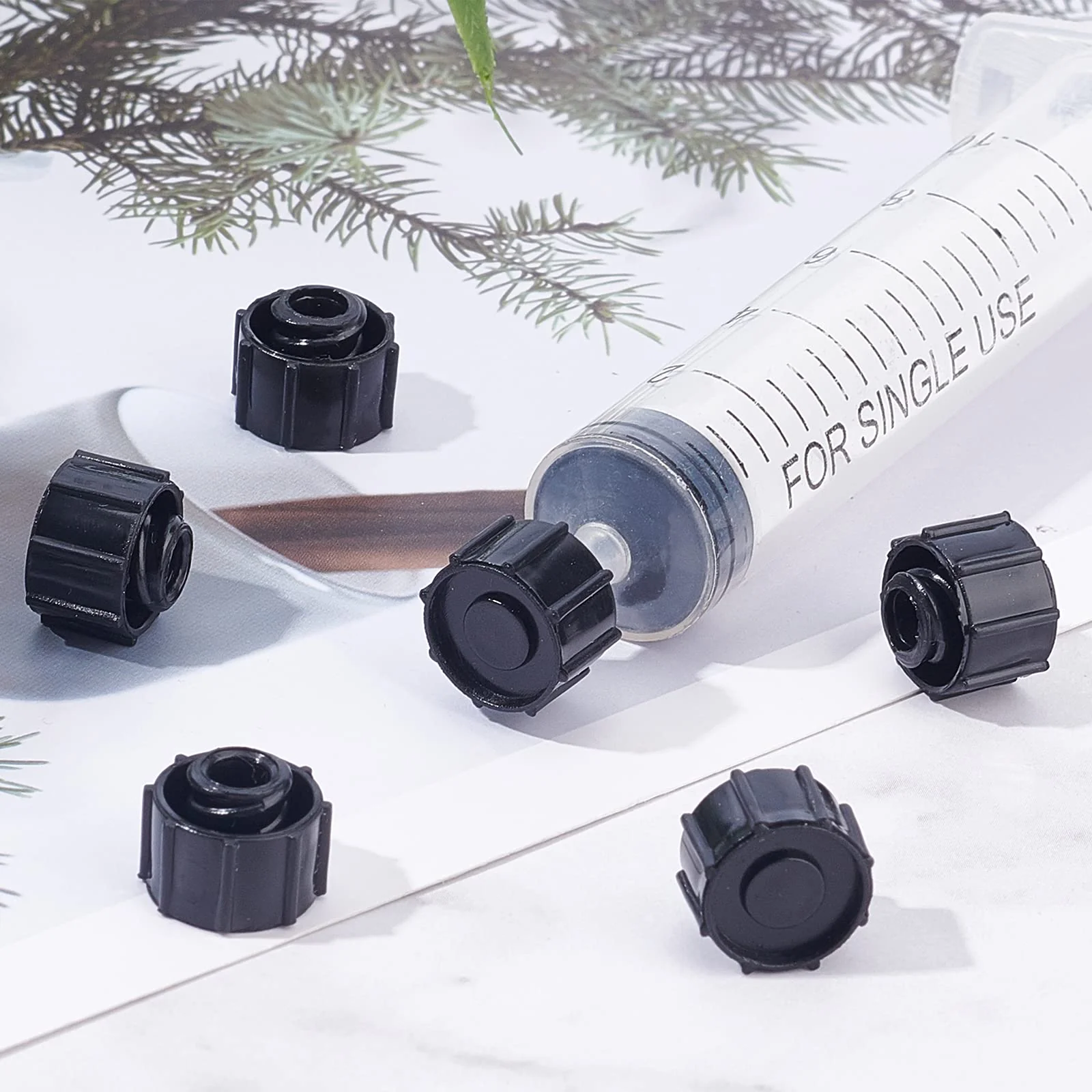 OLYCRAFT 50 Pieces Sealing Caps for Disposable Syringes Syringe Tip Caps Luer Lock Tip Syringe No Needle Tip Cap for Feed Pipes Black Syringe Cap with Transparent Container Black cylinder lace cap - Image 5