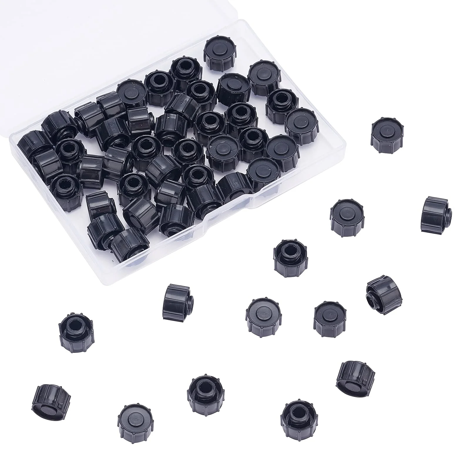 OLYCRAFT 50 Pieces Sealing Caps for Disposable Syringes Syringe Tip Caps Luer Lock Tip Syringe No Needle Tip Cap for Feed Pipes Black Syringe Cap with Transparent Container Black cylinder lace cap - Image 7