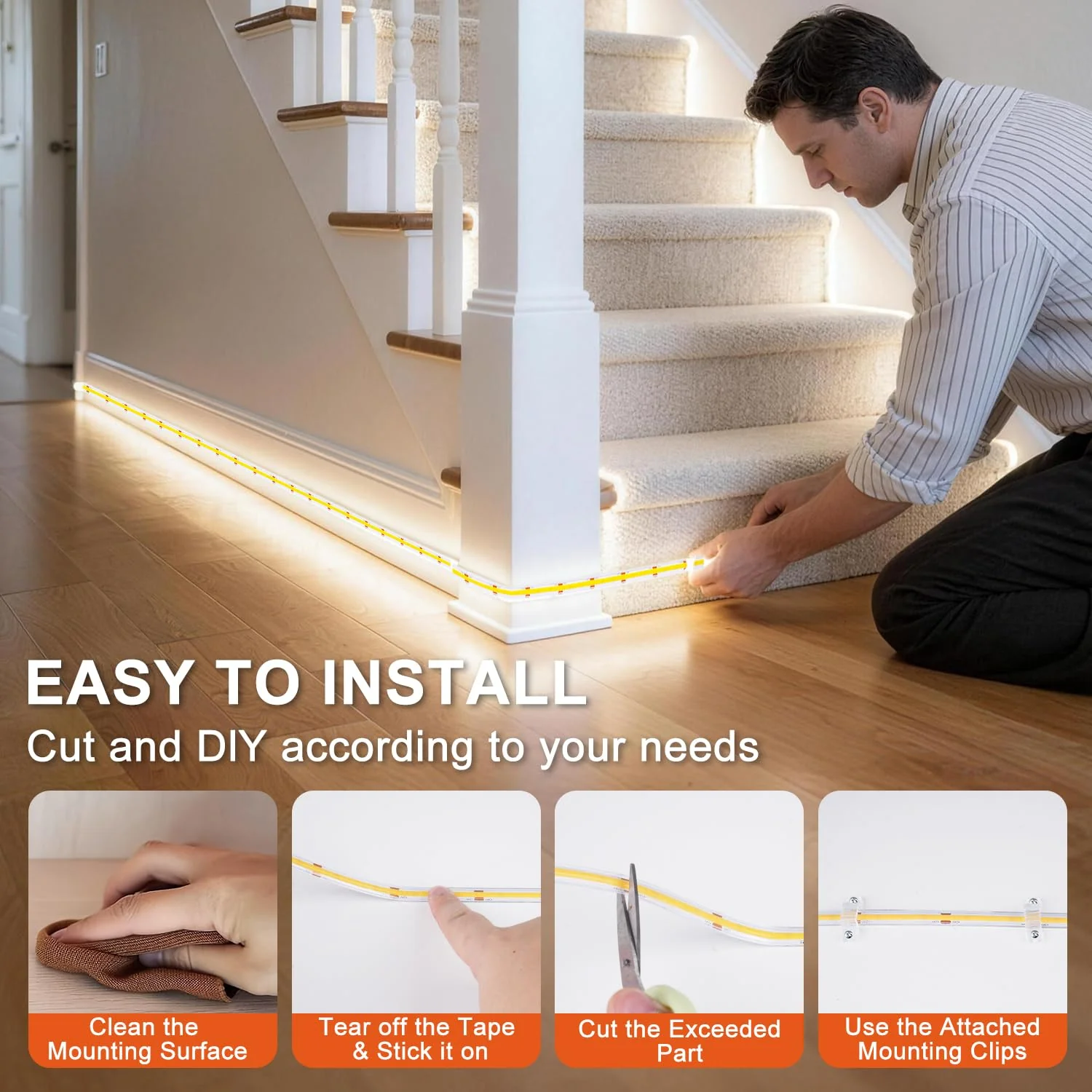 OMIKA 33FT Super Bright 3200LEDs COB LED Strip Lights Outdoor Waterproof, 6000K Cool White Plug in Rope Light Tape Light Flexible with Self-Adhesive Timer Dimmable for House Garden Camping DIY 33FT 3200LED - Image 5