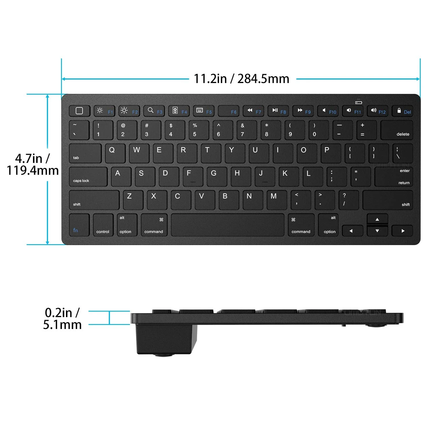 OMOTON Ultra-Slim Bluetooth Keyboard Compatible with iPad 10.2(8th/ 7th Generation)/ 9.7, iPad Air 4th Generation, iPad Pro 11/12.9, iPad Mini, and More Bluetooth Enabled Devices, Black - Image 5