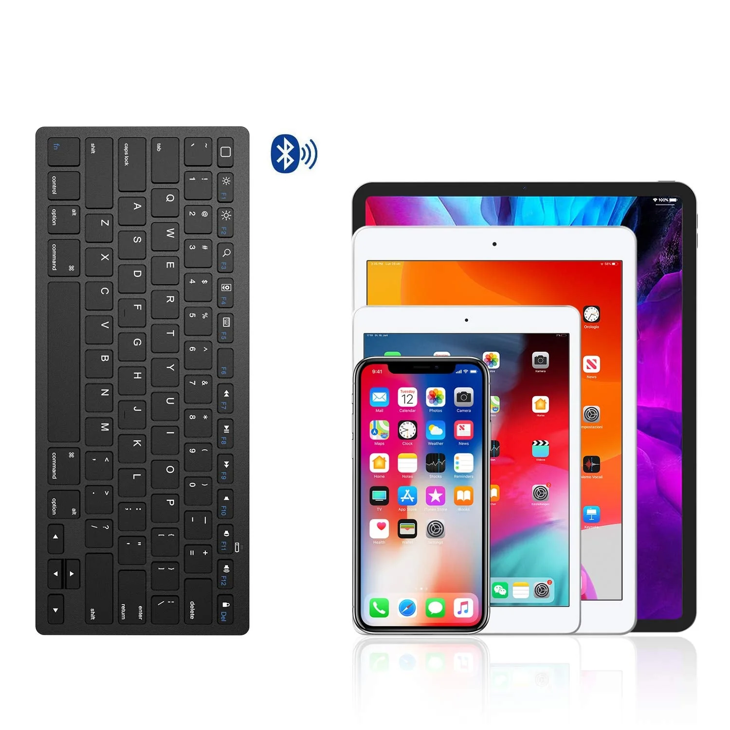 OMOTON Ultra-Slim Bluetooth Keyboard Compatible with iPad 10.2(8th/ 7th Generation)/ 9.7, iPad Air 4th Generation, iPad Pro 11/12.9, iPad Mini, and More Bluetooth Enabled Devices, Black - Image 6