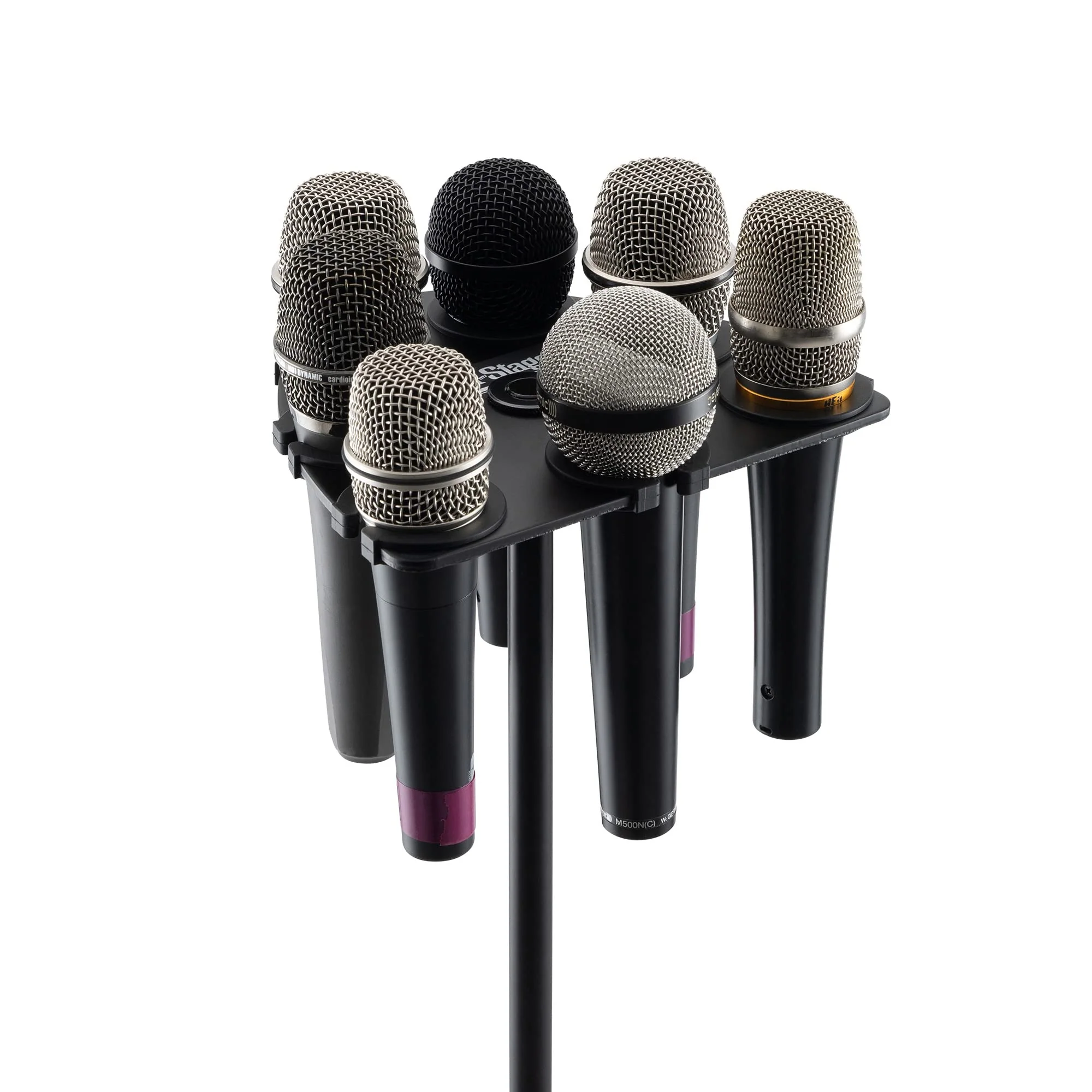 On-Stage MSA2700 Multi-Mic Holder (Microphone Organizer, Display, Caddy, Supports Handheld, Dynamic, Wired, and Wireless Mics, Aluminum, Silicone Padding, Black) - Image 4