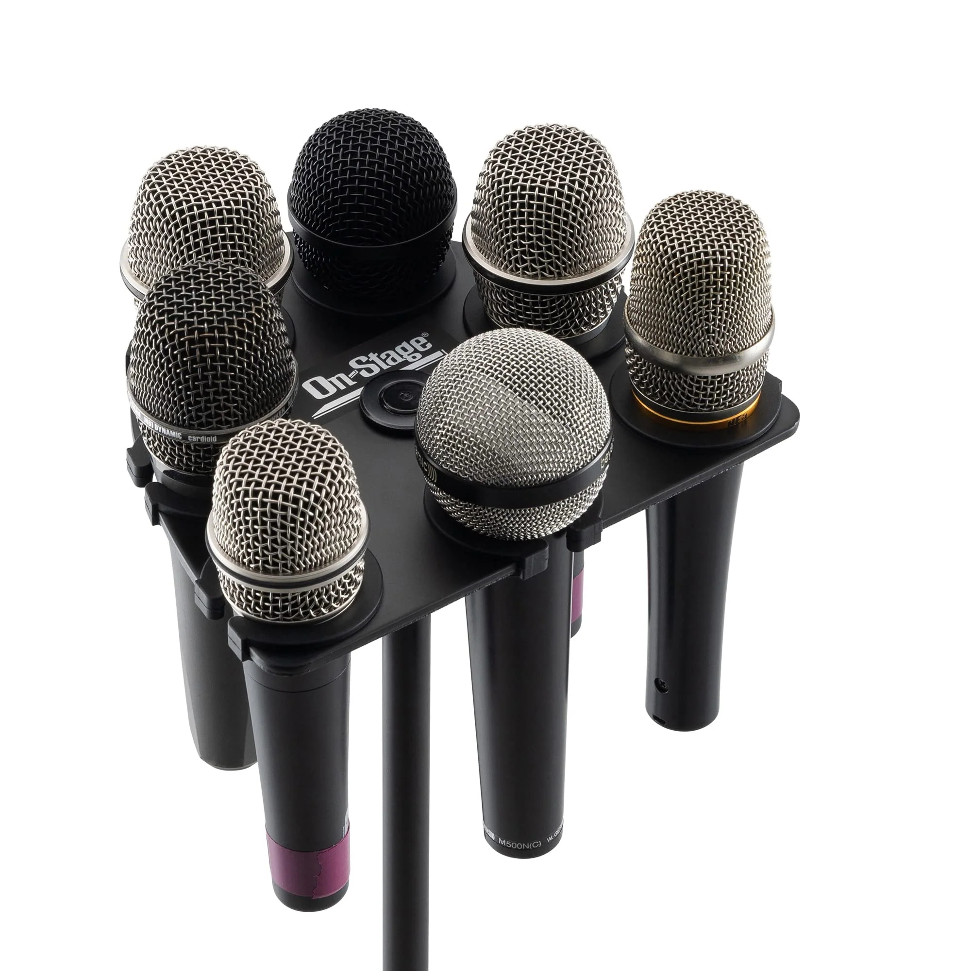 On-Stage MSA2700 Multi-Mic Holder (Microphone Organizer, Display, Caddy, Supports Handheld, Dynamic, Wired, and Wireless Mics, Aluminum, Silicone Padding, Black) - Image 5
