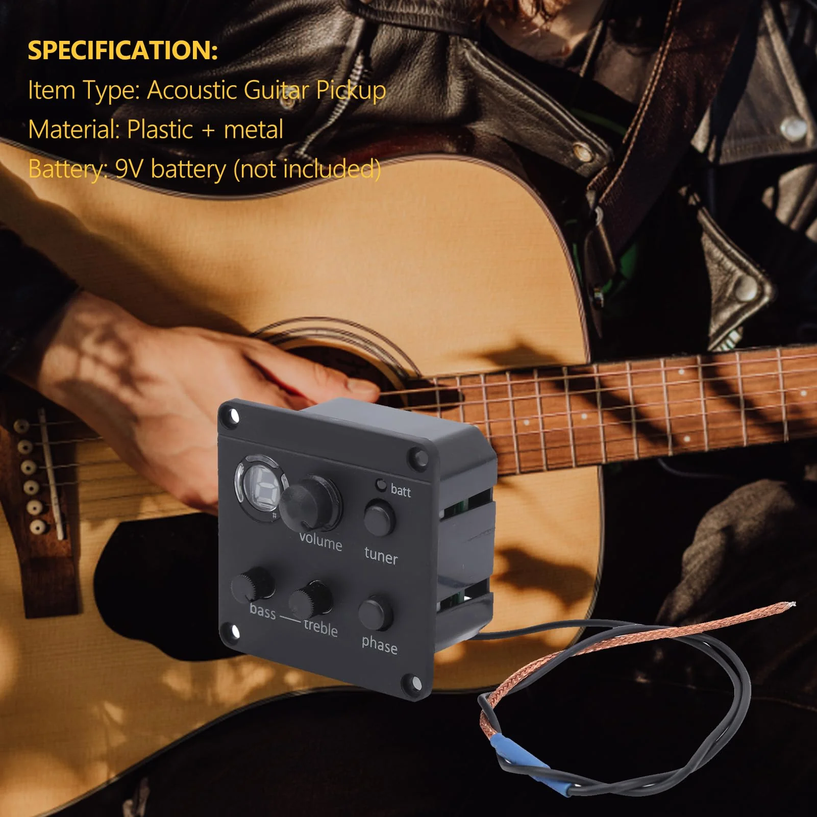 Onboard Preamp Systems, 3, Volume/Tone Shaping/Phase Switch Controls, LED Tuner, Easy Installation, Small Footprint, Sonicore Pickup Acoustic Guitar Pickup - Image 3
