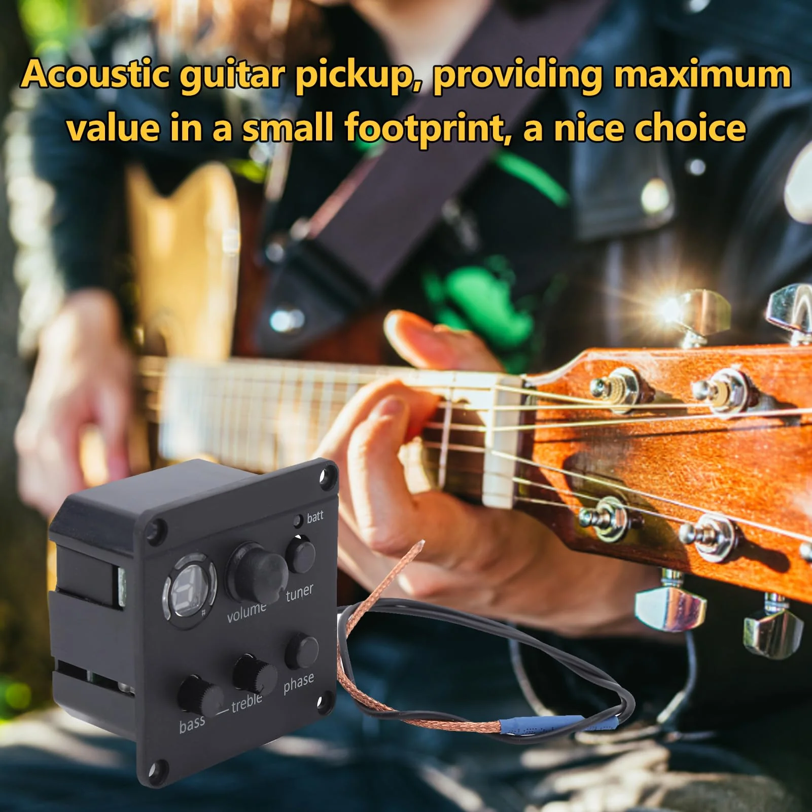 Onboard Preamp Systems, 3, Volume/Tone Shaping/Phase Switch Controls, LED Tuner, Easy Installation, Small Footprint, Sonicore Pickup Acoustic Guitar Pickup - Image 4
