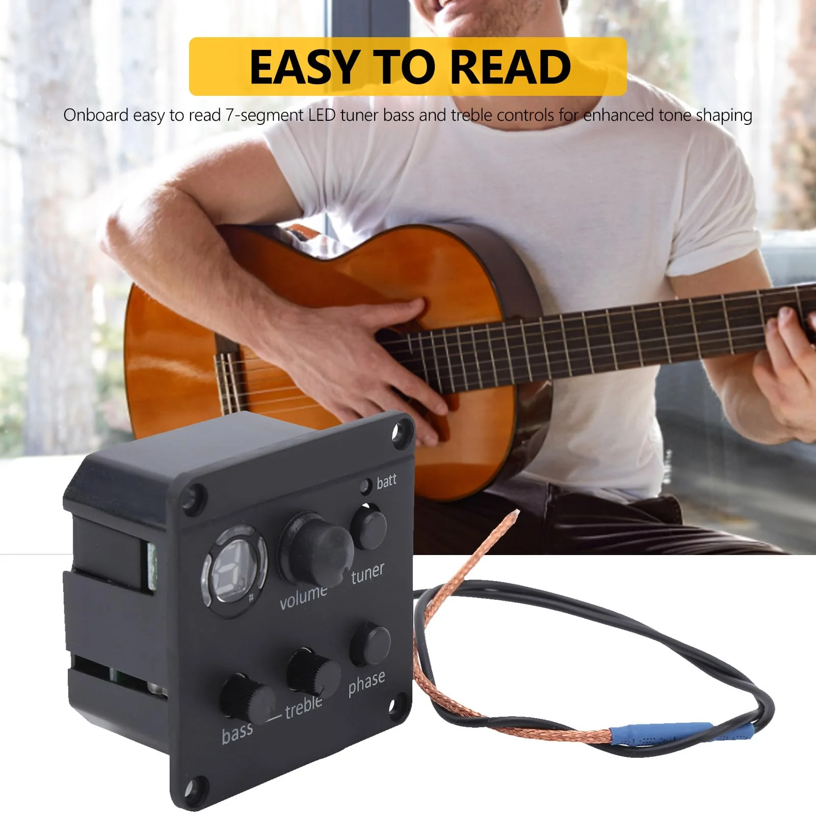 Onboard Preamp Systems, 3, Volume/Tone Shaping/Phase Switch Controls, LED Tuner, Easy Installation, Small Footprint, Sonicore Pickup Acoustic Guitar Pickup - Image 6