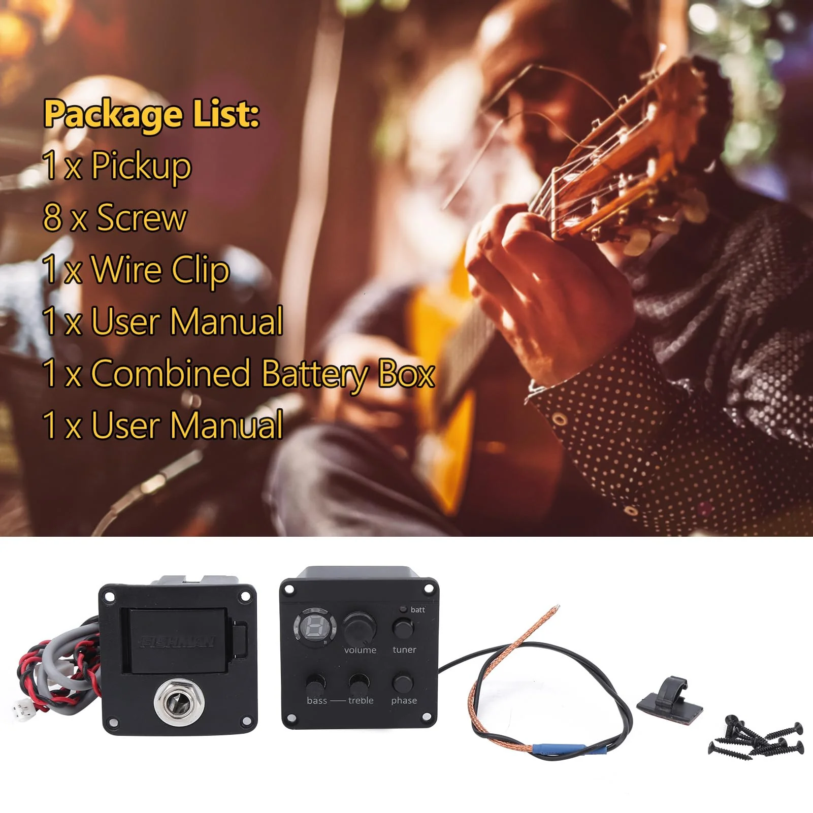 Onboard Preamp Systems, 3, Volume/Tone Shaping/Phase Switch Controls, LED Tuner, Easy Installation, Small Footprint, Sonicore Pickup Acoustic Guitar Pickup - Image 7
