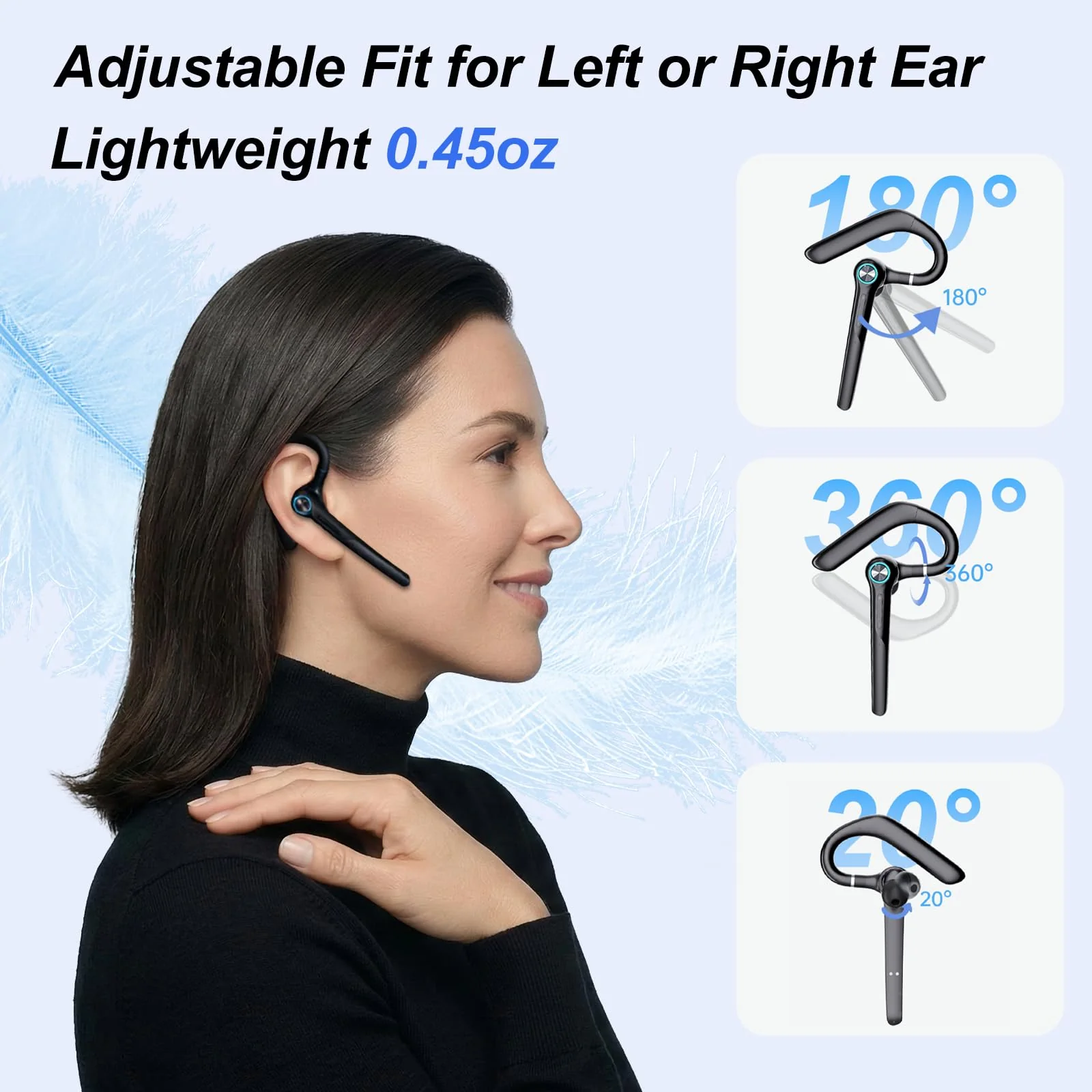 ONE LIFE Bluetooth Headset with Microphone, Bluetooth Earpiece for Work, Wireless Headset with Mic, 15H Talk Time, 500mAh Charging Case, Bluetooth 5.3, LED Display for Office, Laptop, Phone, Driving Black - Image 4