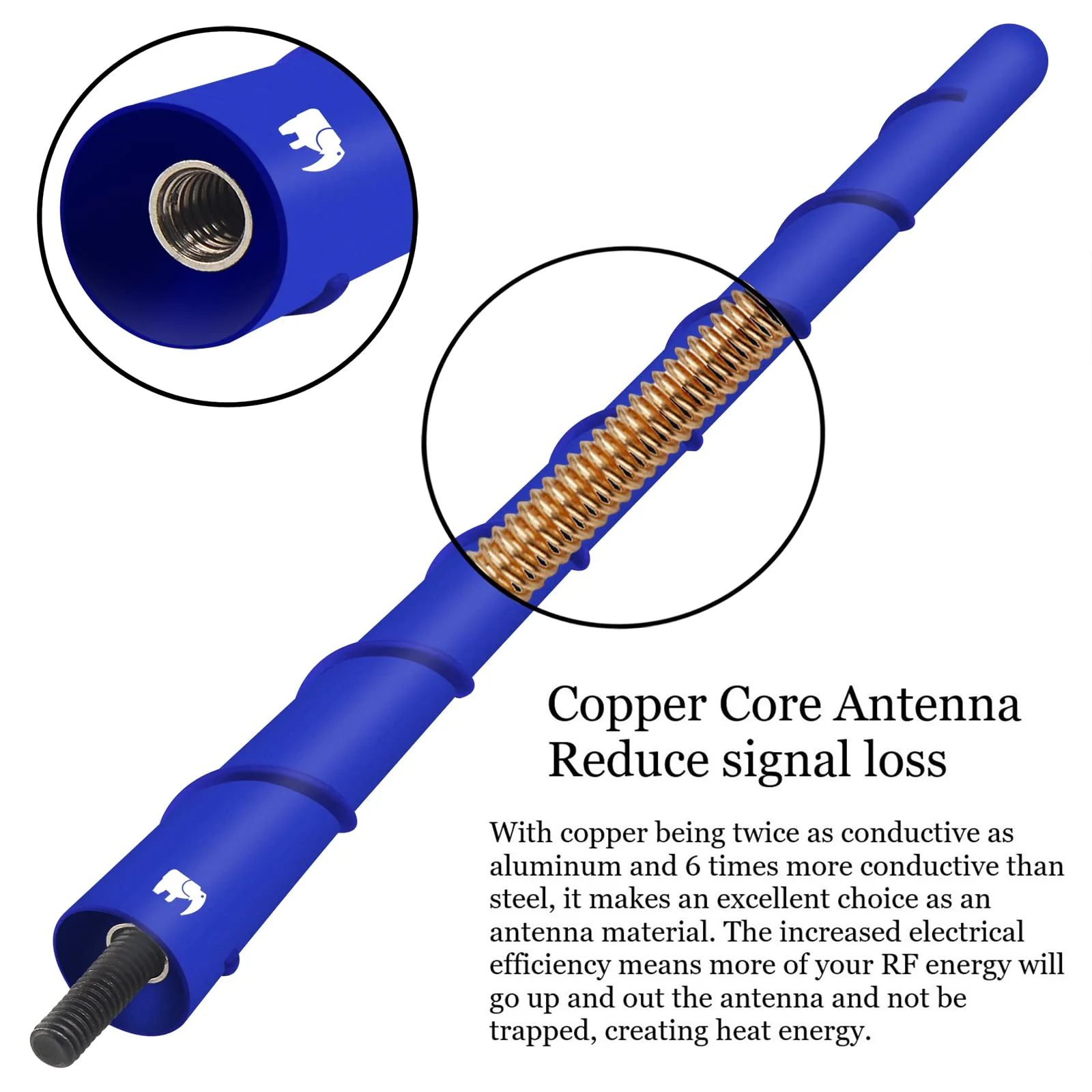 ONE250 8" inch Spiral Flexible Copper Core Antenna, Compatible with Jeep Wrangler JK JKU JL JLU Rubicon Sahara Gladiator (JL) [JT] Renegade Cherokee - Designed for Optimized FM/AM Reception (Blue) - Image 3